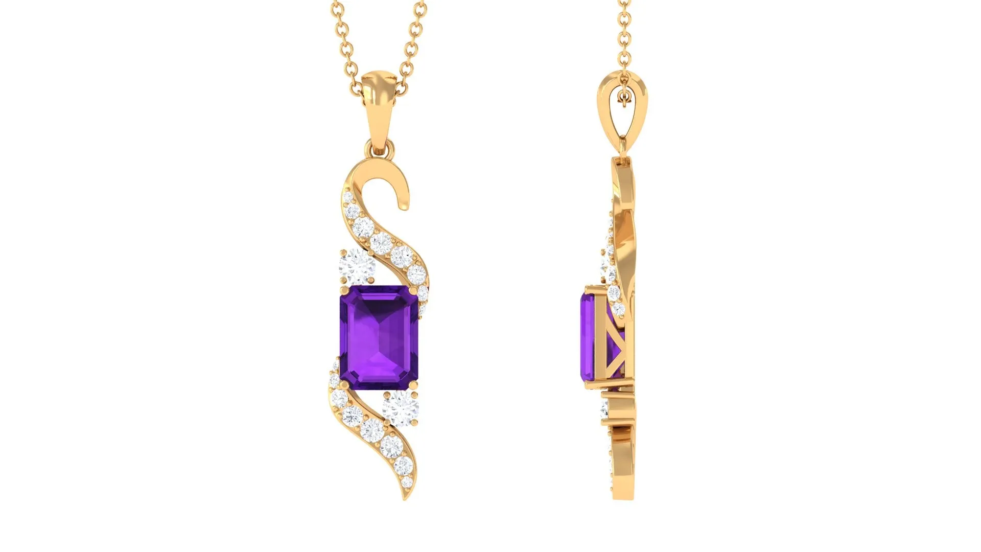 2 CT Octagon Cut Amethyst Designer Drop Pendant with Diamond