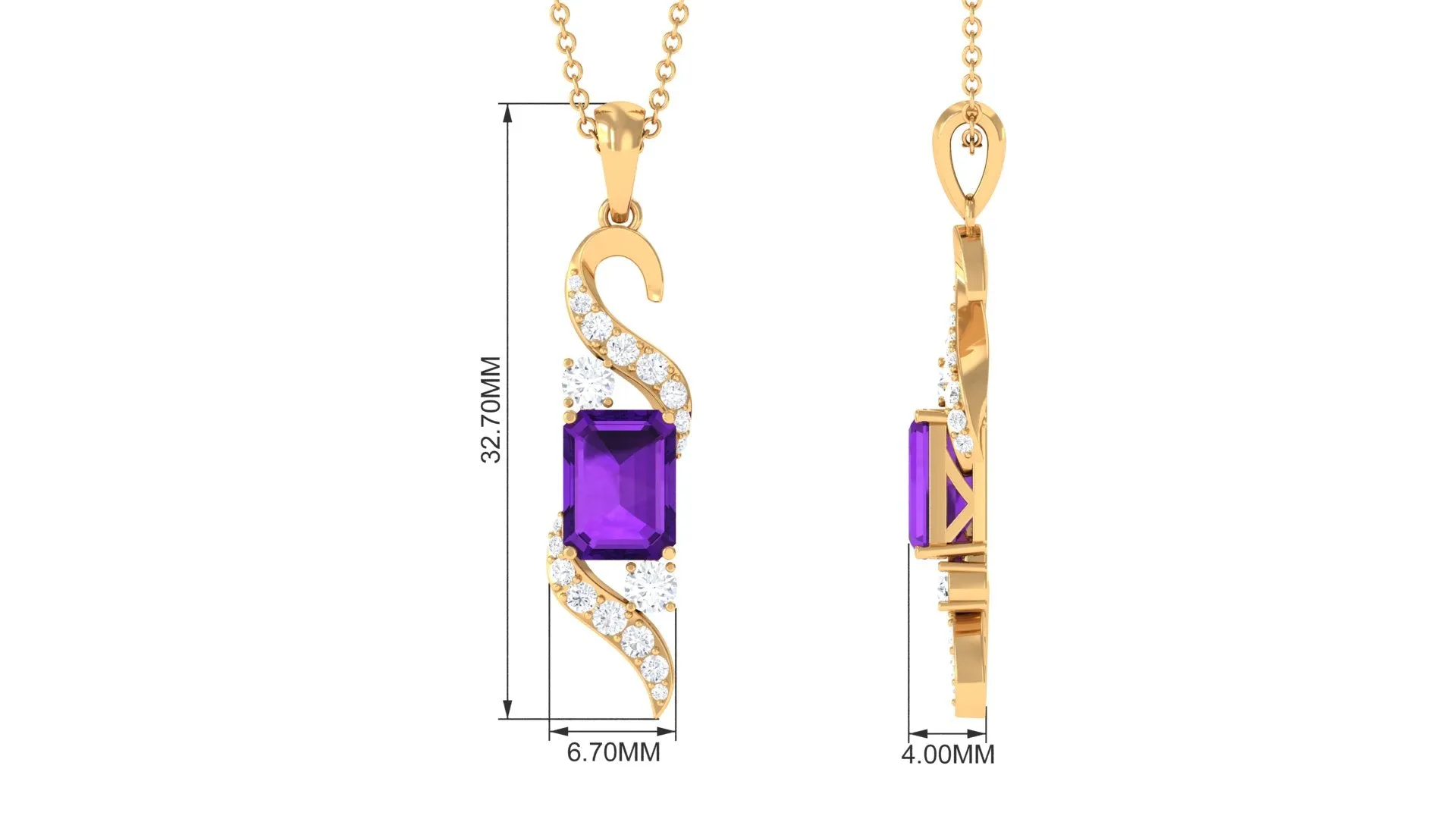 2 CT Octagon Cut Amethyst Designer Drop Pendant with Diamond