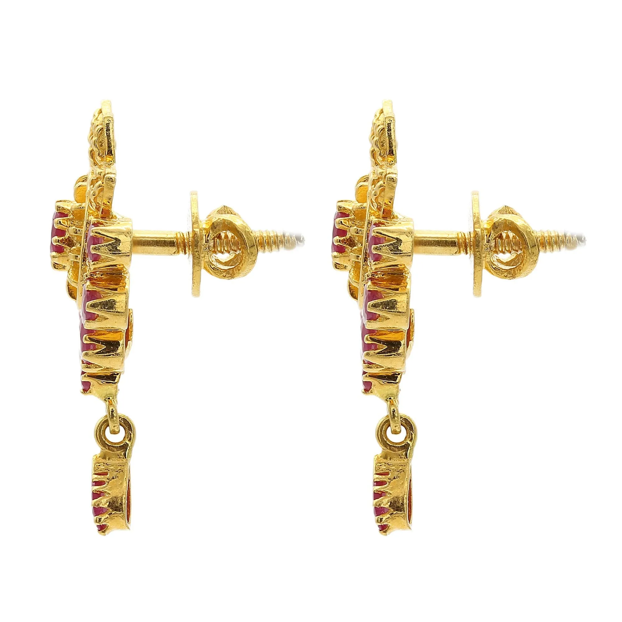 22K Gold Ruby Necklace and Earrings Set