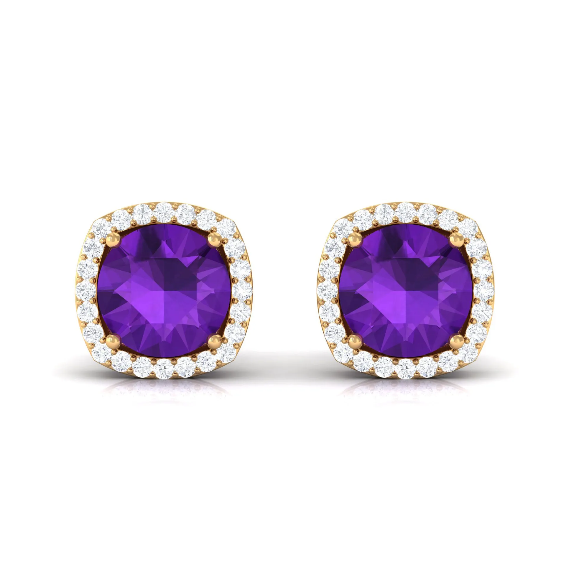 2.5 CT Round Amethyst and Diamond Halo Stud Earring