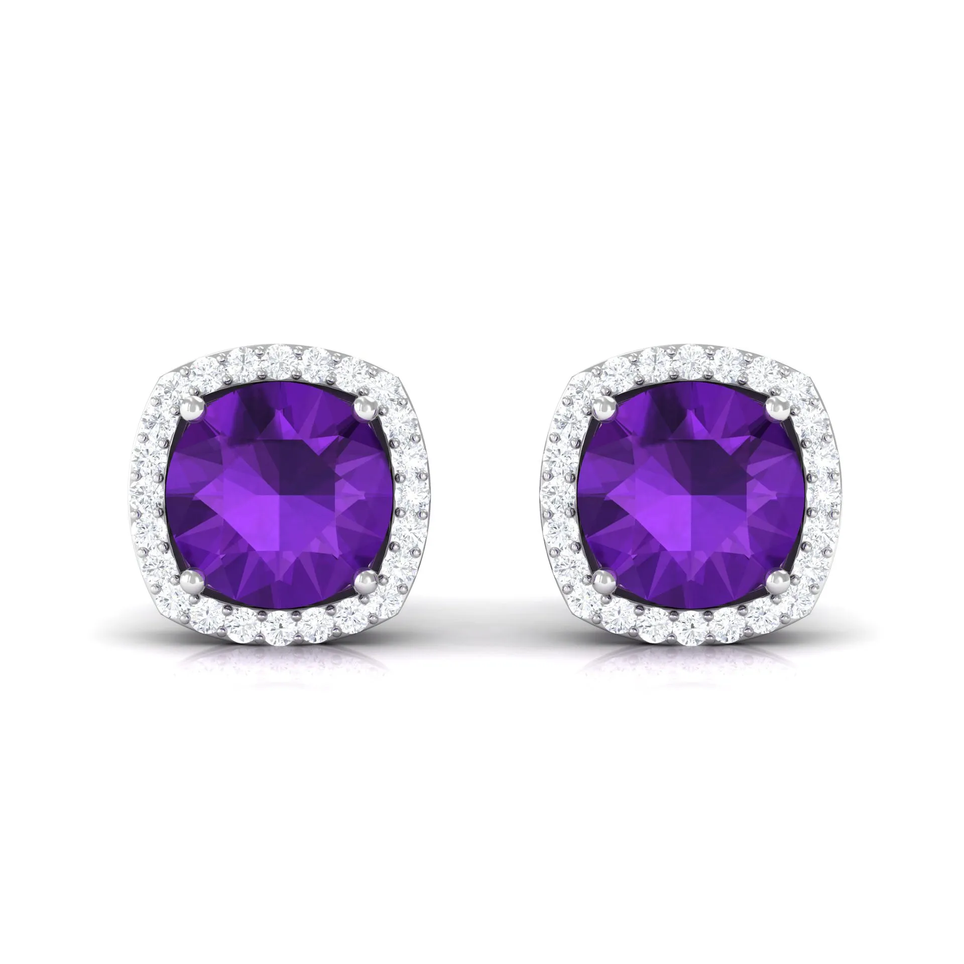2.5 CT Round Amethyst and Diamond Halo Stud Earring