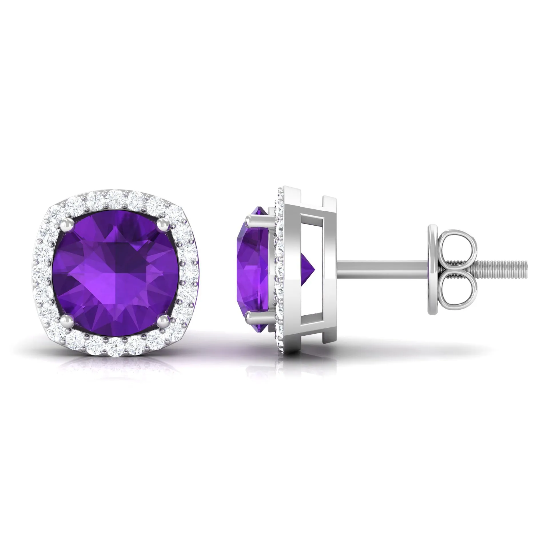 2.5 CT Round Amethyst and Diamond Halo Stud Earring