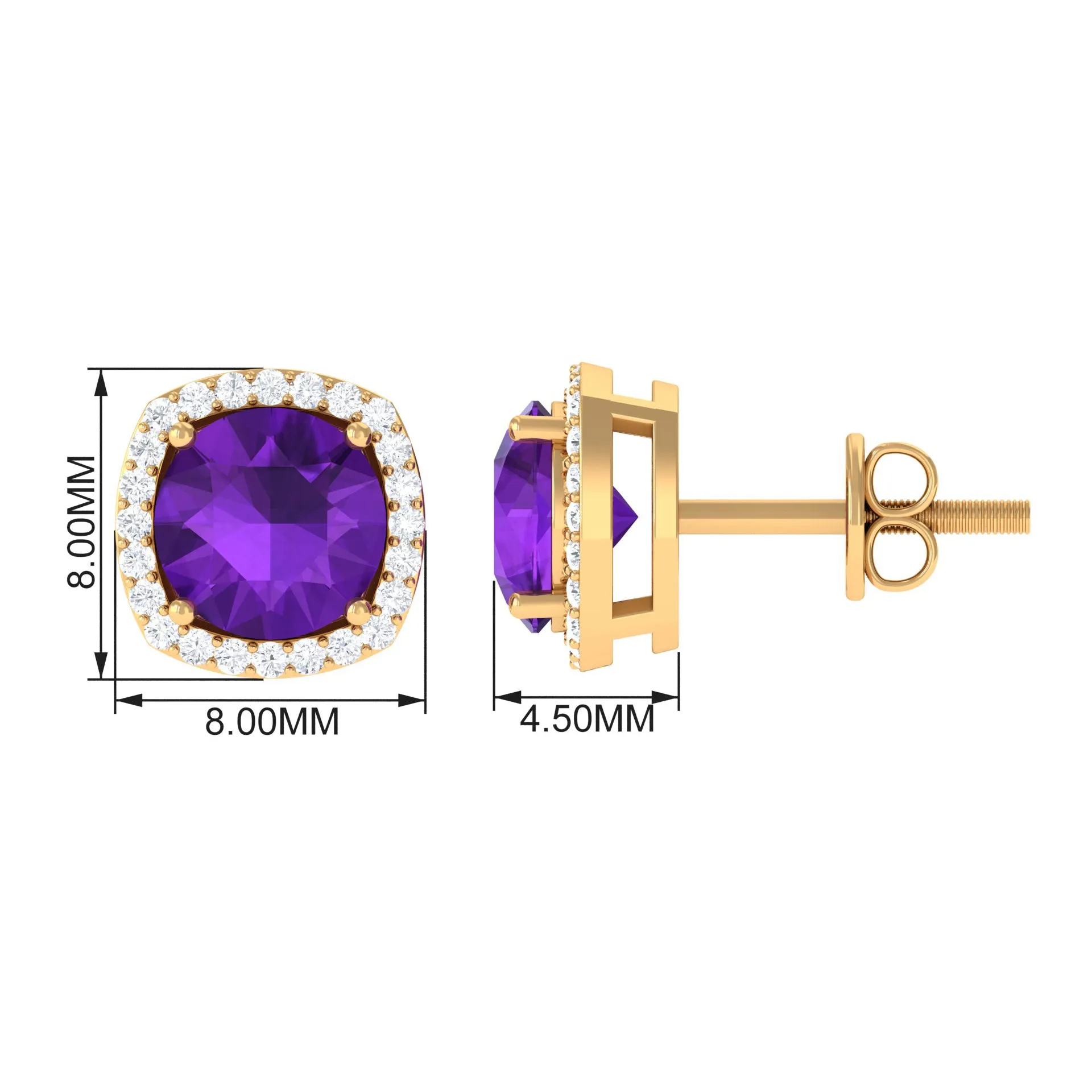 2.5 CT Round Amethyst and Diamond Halo Stud Earring