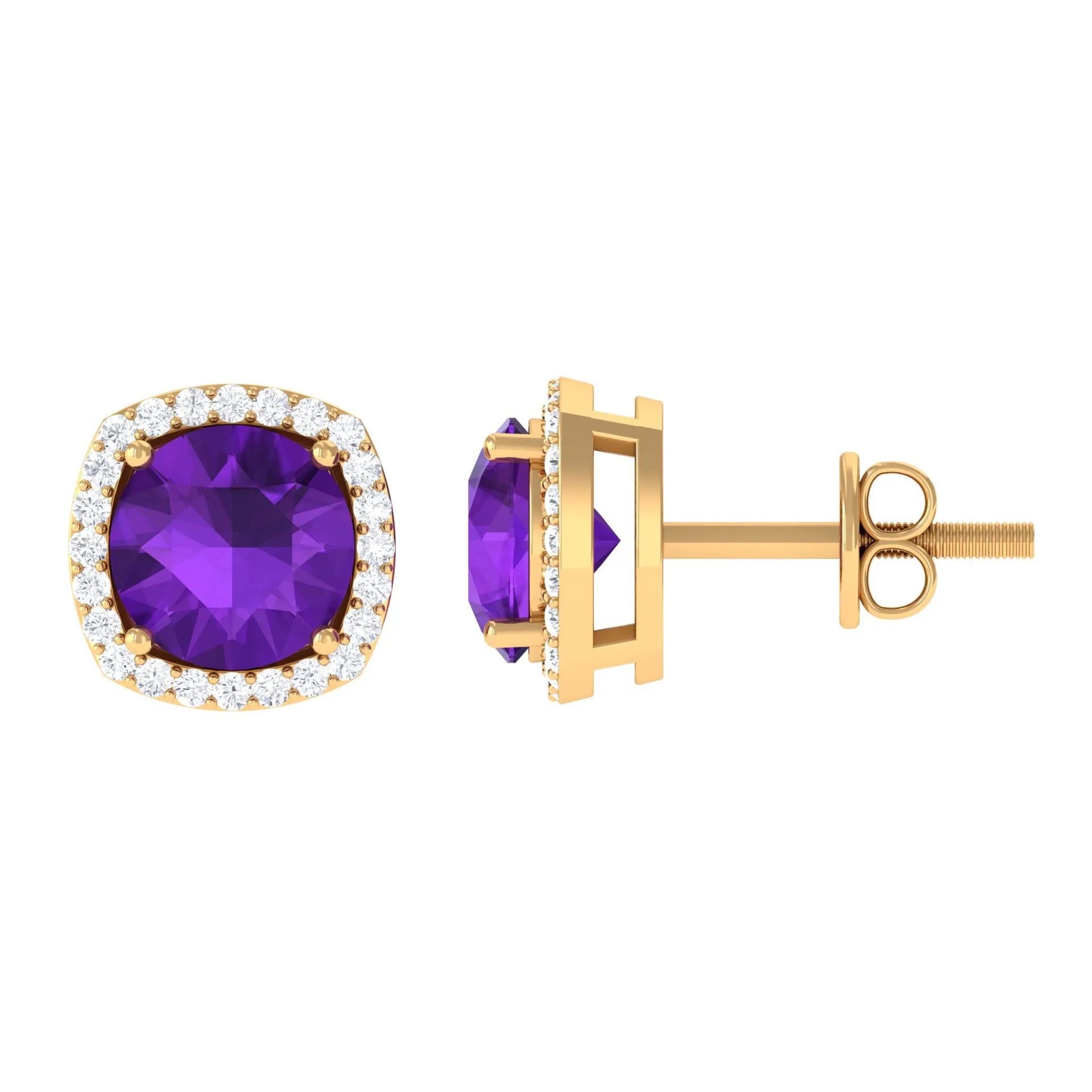 2.5 CT Round Amethyst and Diamond Halo Stud Earring