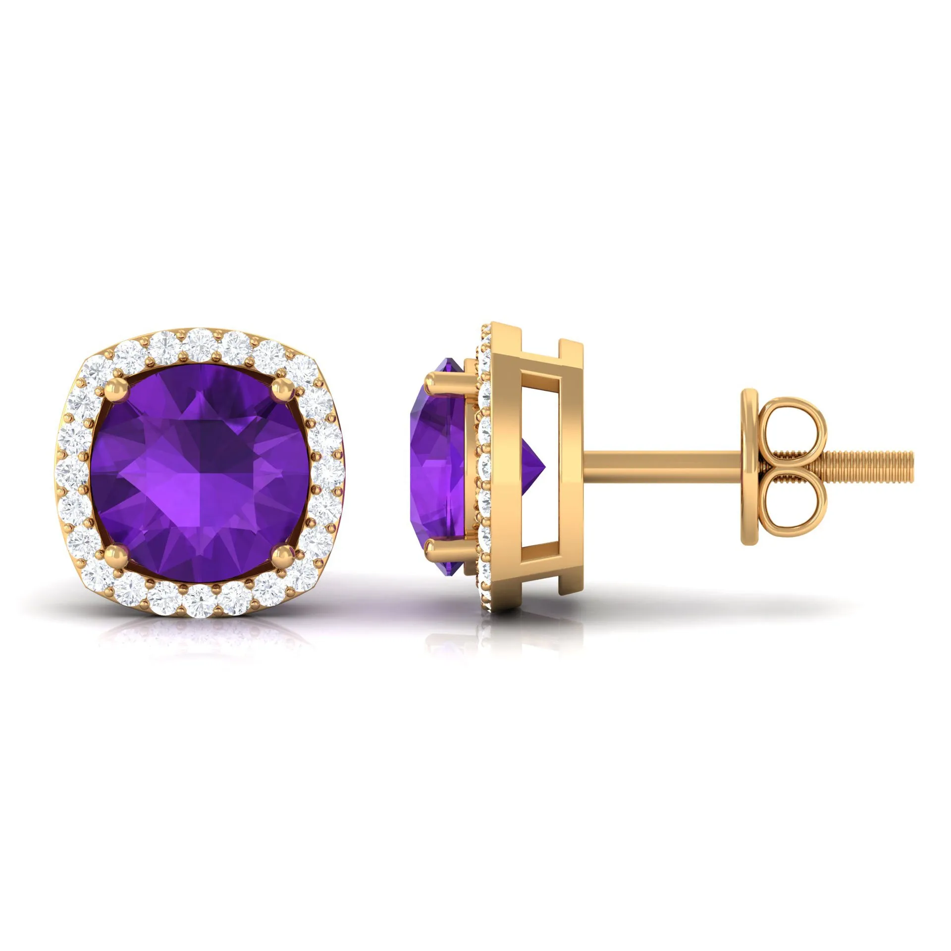 2.5 CT Round Amethyst and Diamond Halo Stud Earring