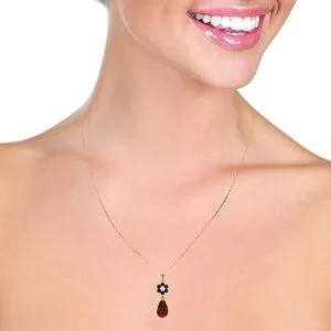 2.78 Carat 14K Solid Yellow Gold Tuft Of Flowers Garnet Diamond Necklace
