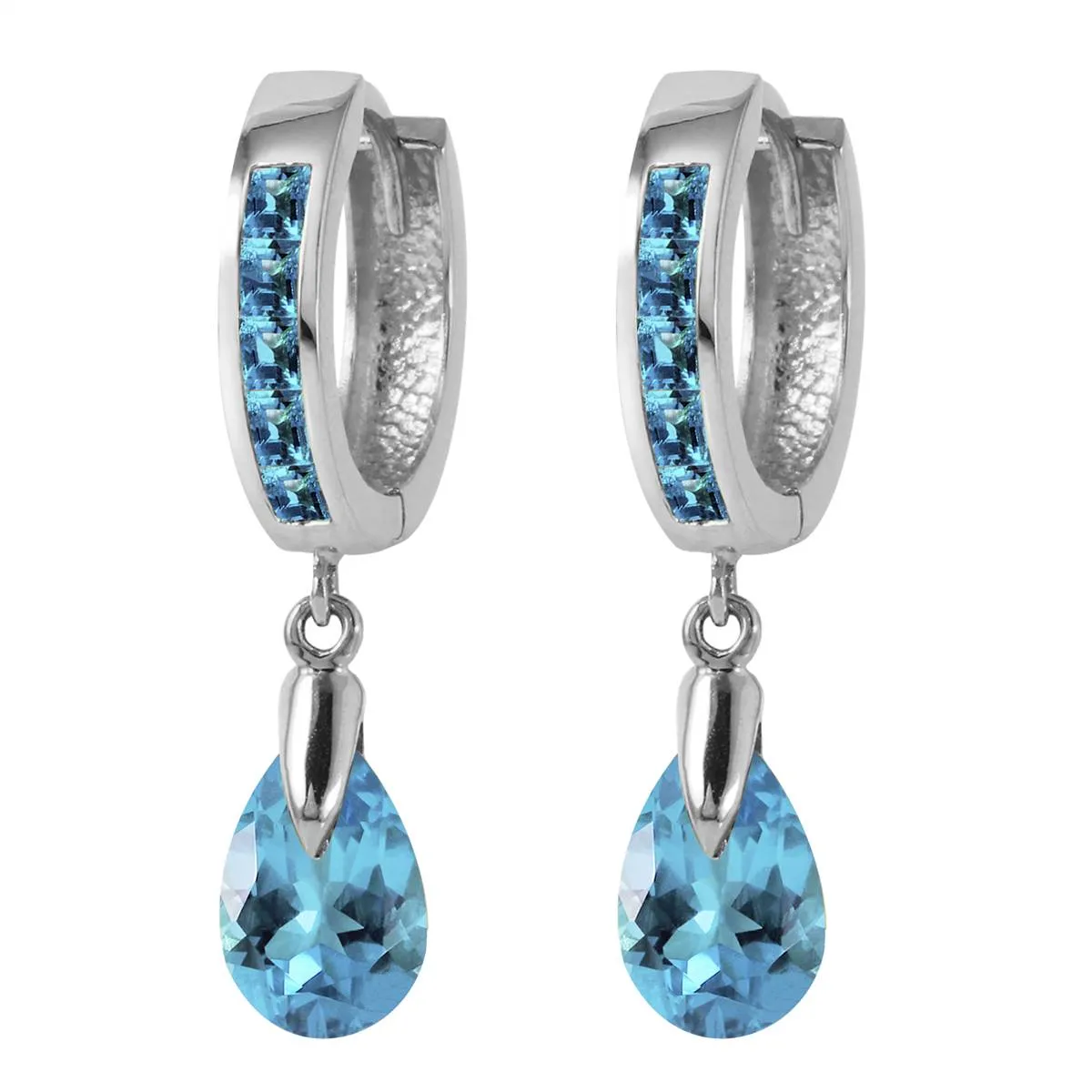 4.2 Carat 14K Solid White Gold Huggie Earrings Dangling Blue Topaz