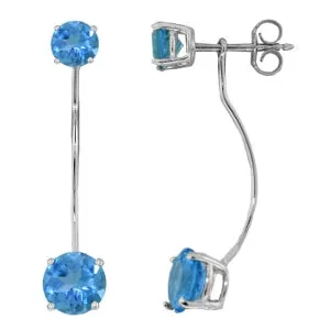 4.3 Carat 14K Solid Yellow Gold Stud Drops Earrings Natural Blue Topaz