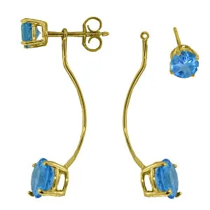 4.3 Carat 14K Solid Yellow Gold Stud Drops Earrings Natural Blue Topaz