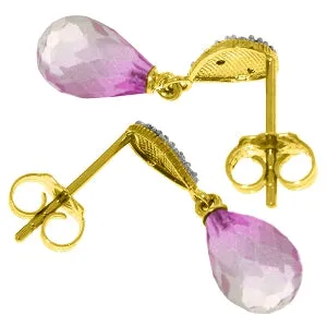 4.53 Carat 14K Solid Yellow Gold Splendid Pink Topaz Diamond Earrings