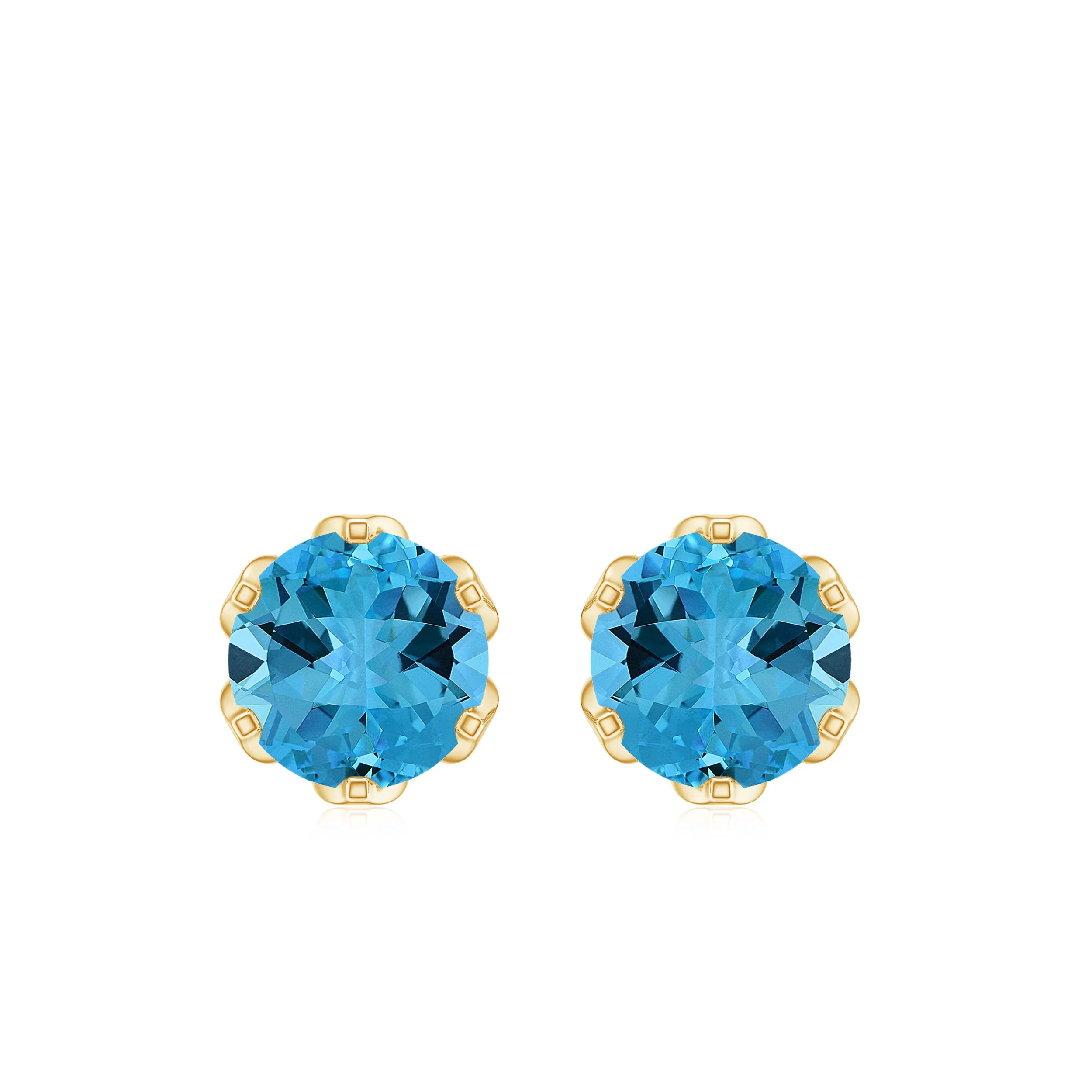 6 MM Swiss Blue Topaz Solitaire Stud Earrings in Lotus Basket Setting