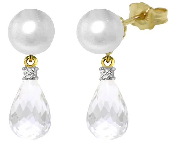 6.6 Carat 14K Solid White Gold Stud Earrings Diamond, White Topaz Pearl