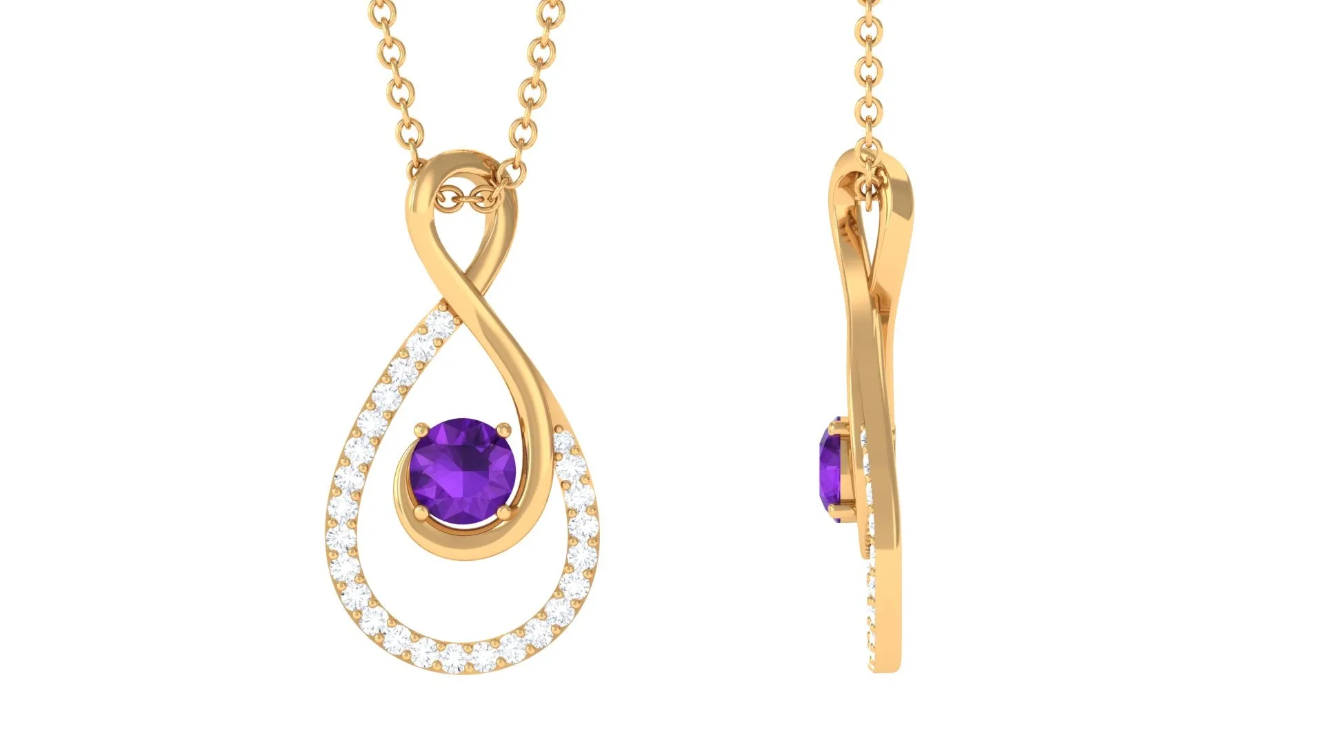 Amethyst and Diamond Teardrop Infinity Pendant Necklace