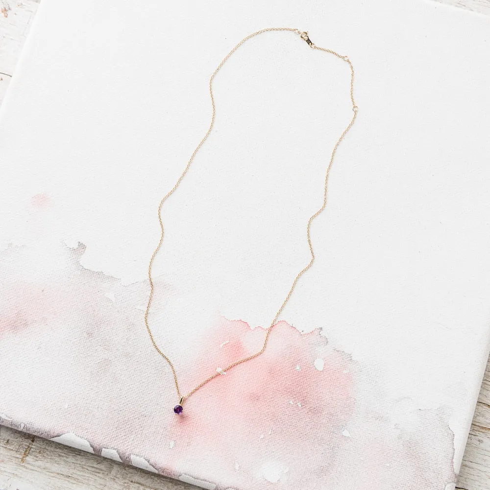 Amethyst Prong-Set Necklace in 14k Gold