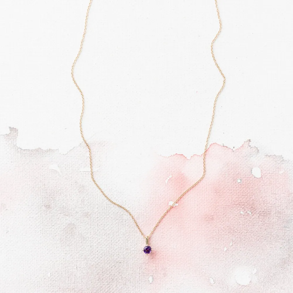 Amethyst Prong-Set Necklace in 14k Gold