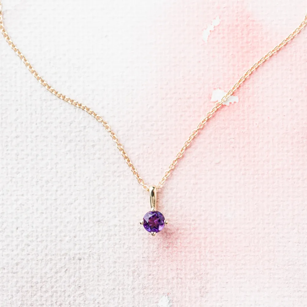 Amethyst Prong-Set Necklace in 14k Gold