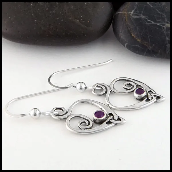 Anna's Heart Earrings with Gemstones in Silver