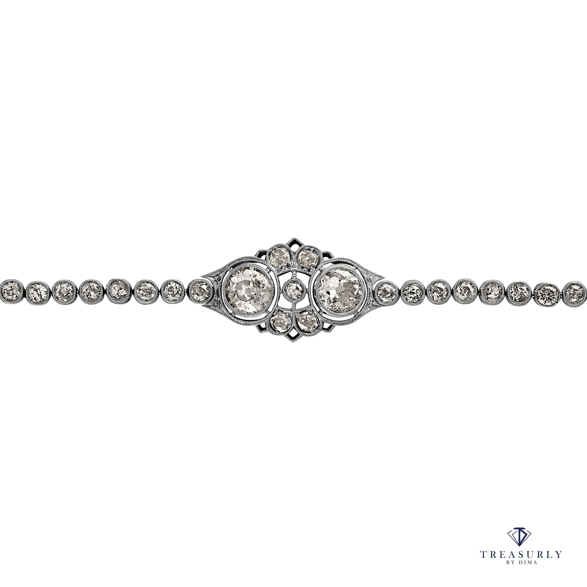 Antique 1900s 2.68ct Old Euro Diamond Bezel Set Tennis Line 14K Platinum BRACELET