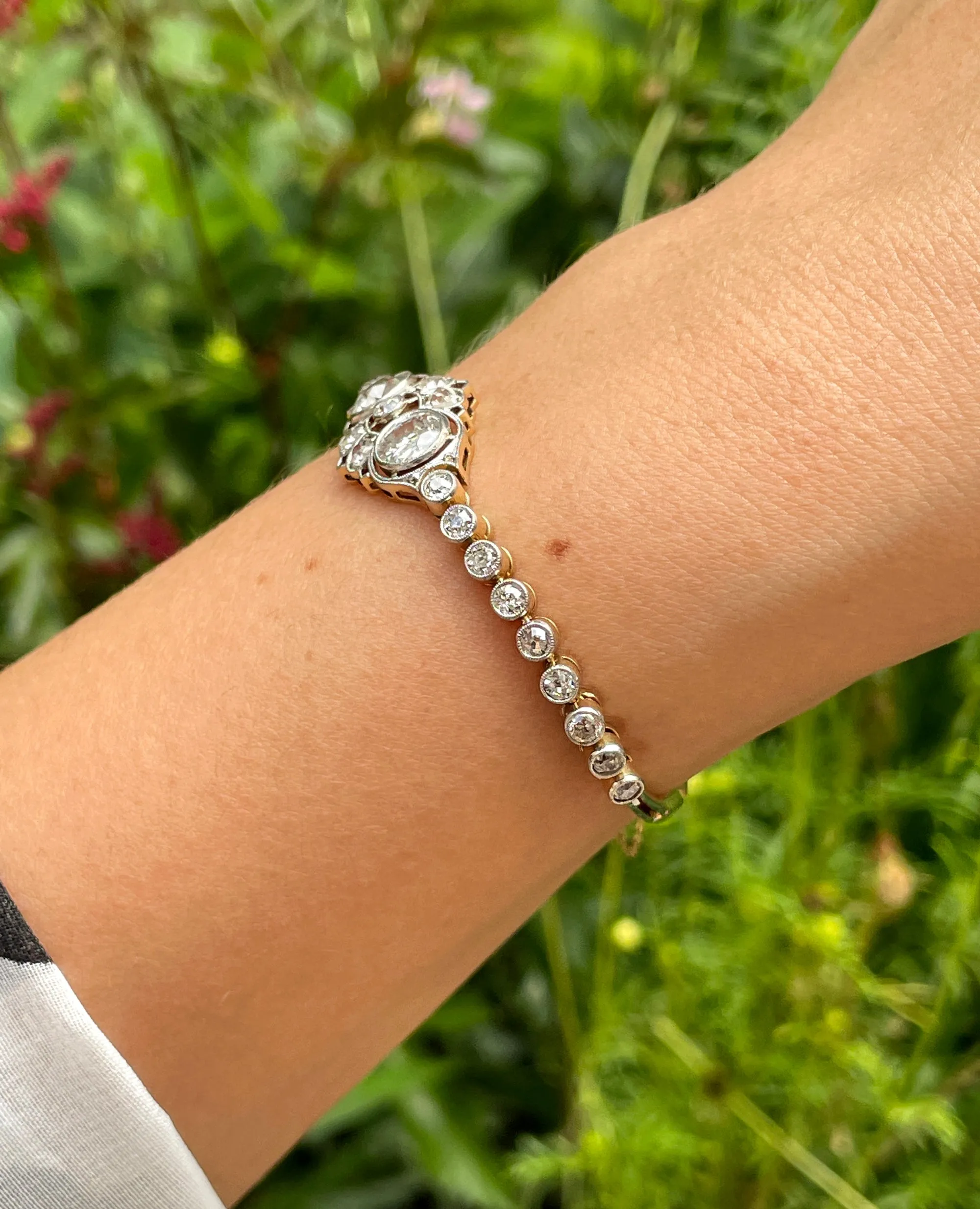 Antique 1900s 2.68ct Old Euro Diamond Bezel Set Tennis Line 14K Platinum BRACELET