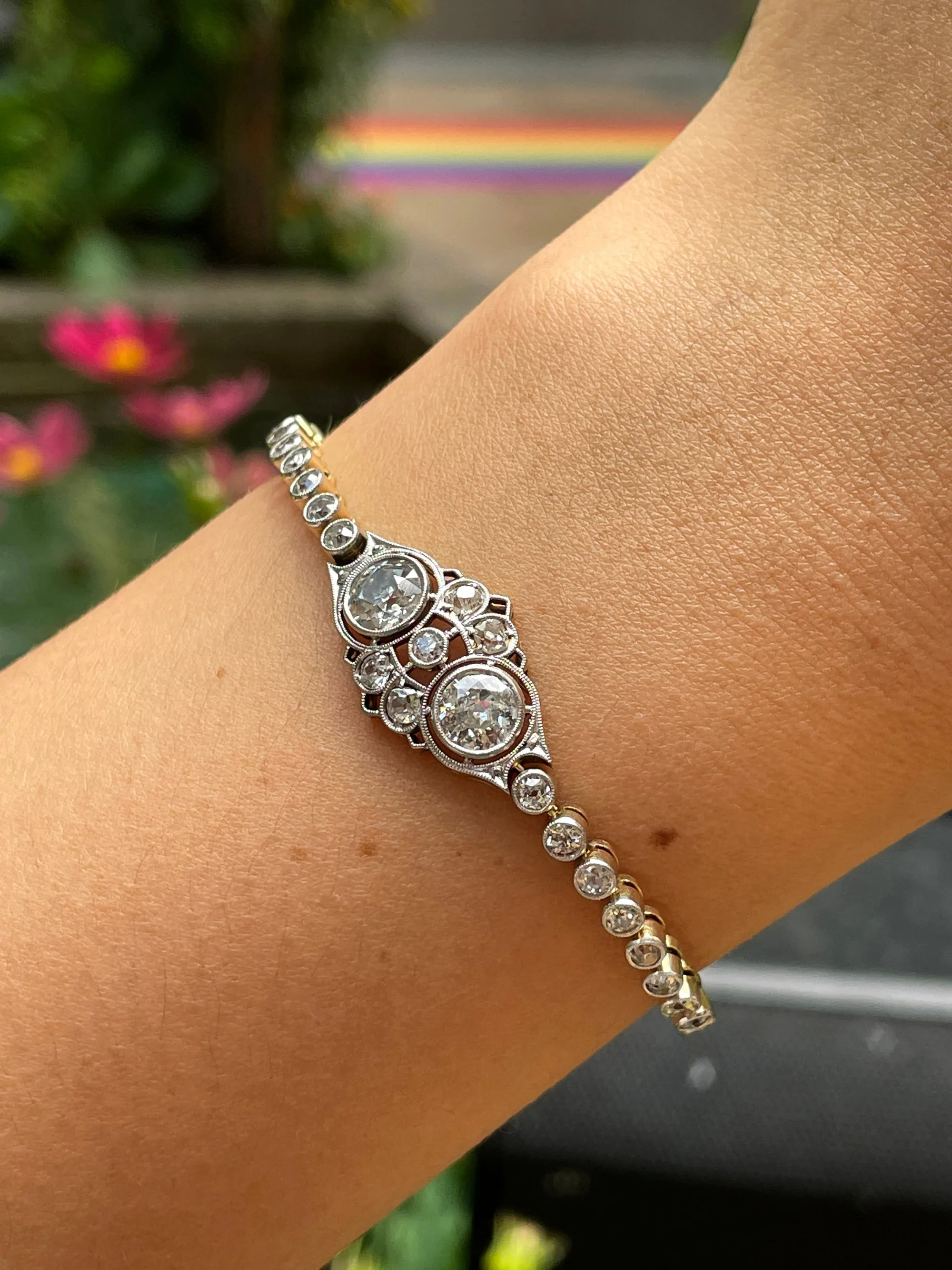 Antique 1900s 2.68ct Old Euro Diamond Bezel Set Tennis Line 14K Platinum BRACELET