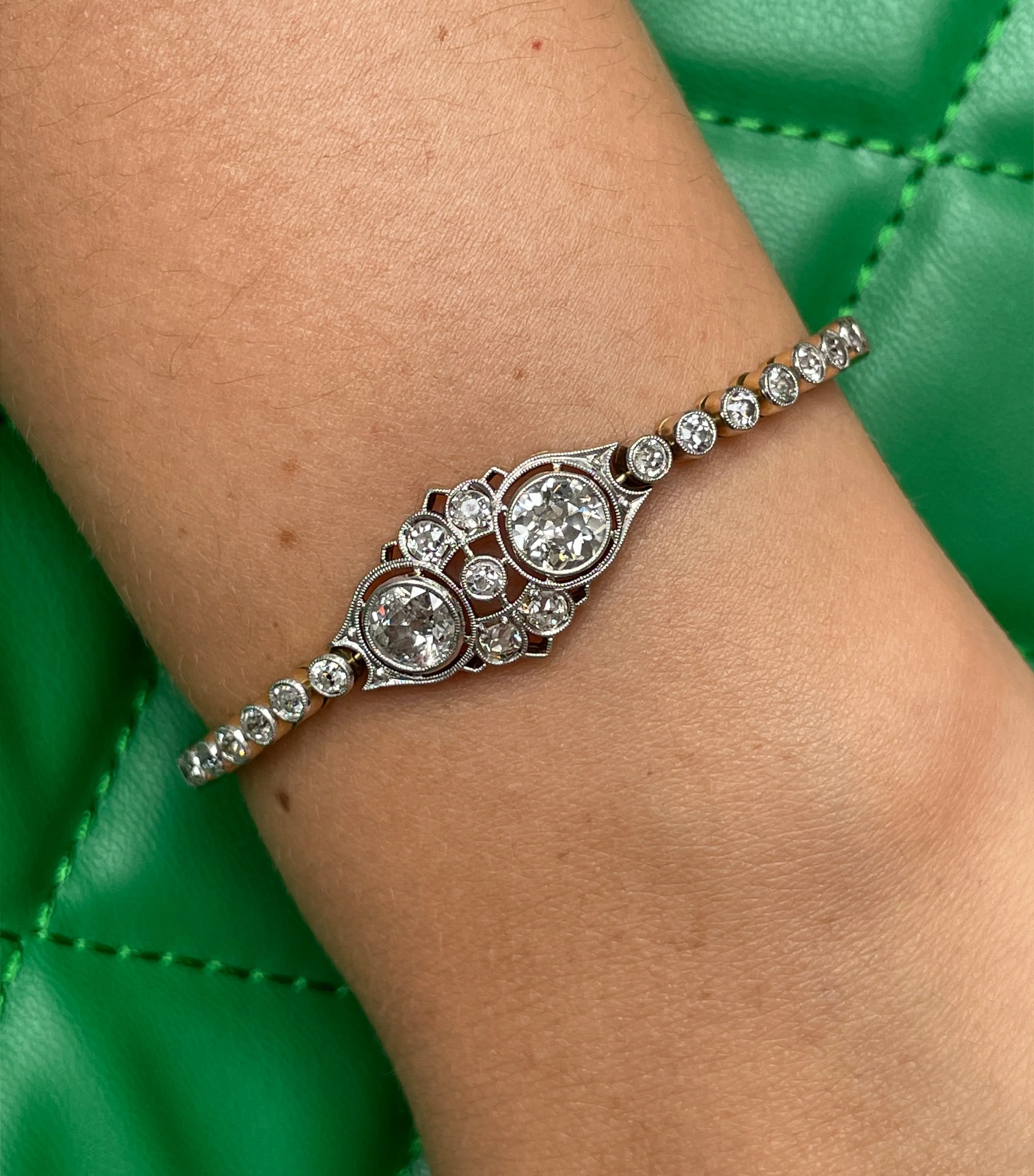 Antique 1900s 2.68ct Old Euro Diamond Bezel Set Tennis Line 14K Platinum BRACELET