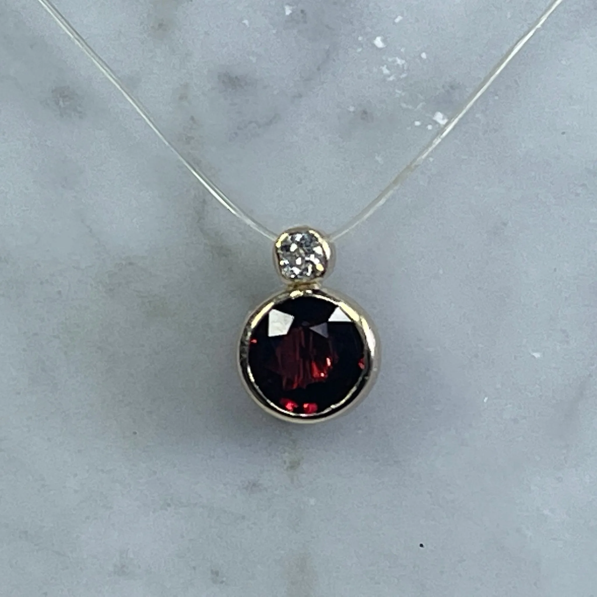 Antique Garnet and Diamond Pendant in 14K Rose Gold. January Birthstone. 2nd Anniversary Gift.