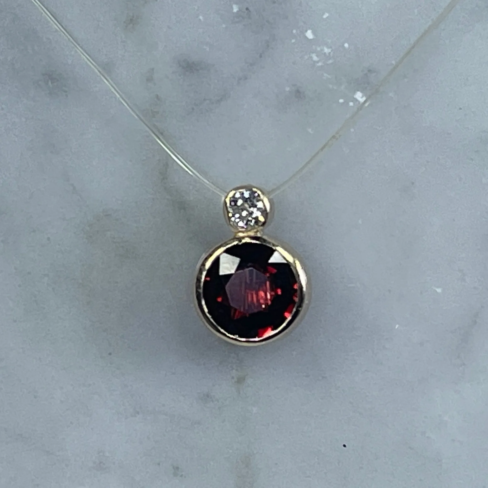 Antique Garnet and Diamond Pendant in 14K Rose Gold. January Birthstone. 2nd Anniversary Gift.