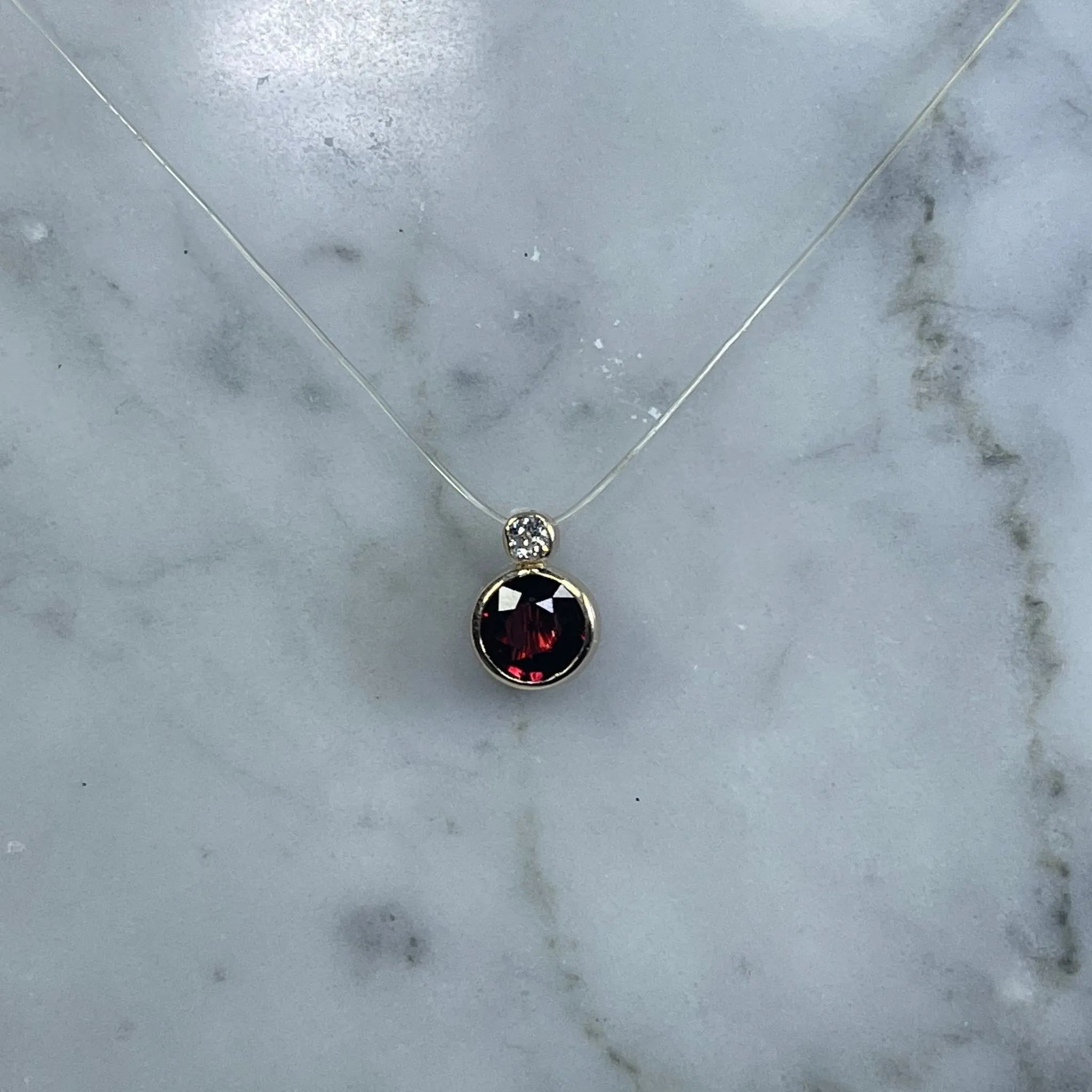 Antique Garnet and Diamond Pendant in 14K Rose Gold. January Birthstone. 2nd Anniversary Gift.