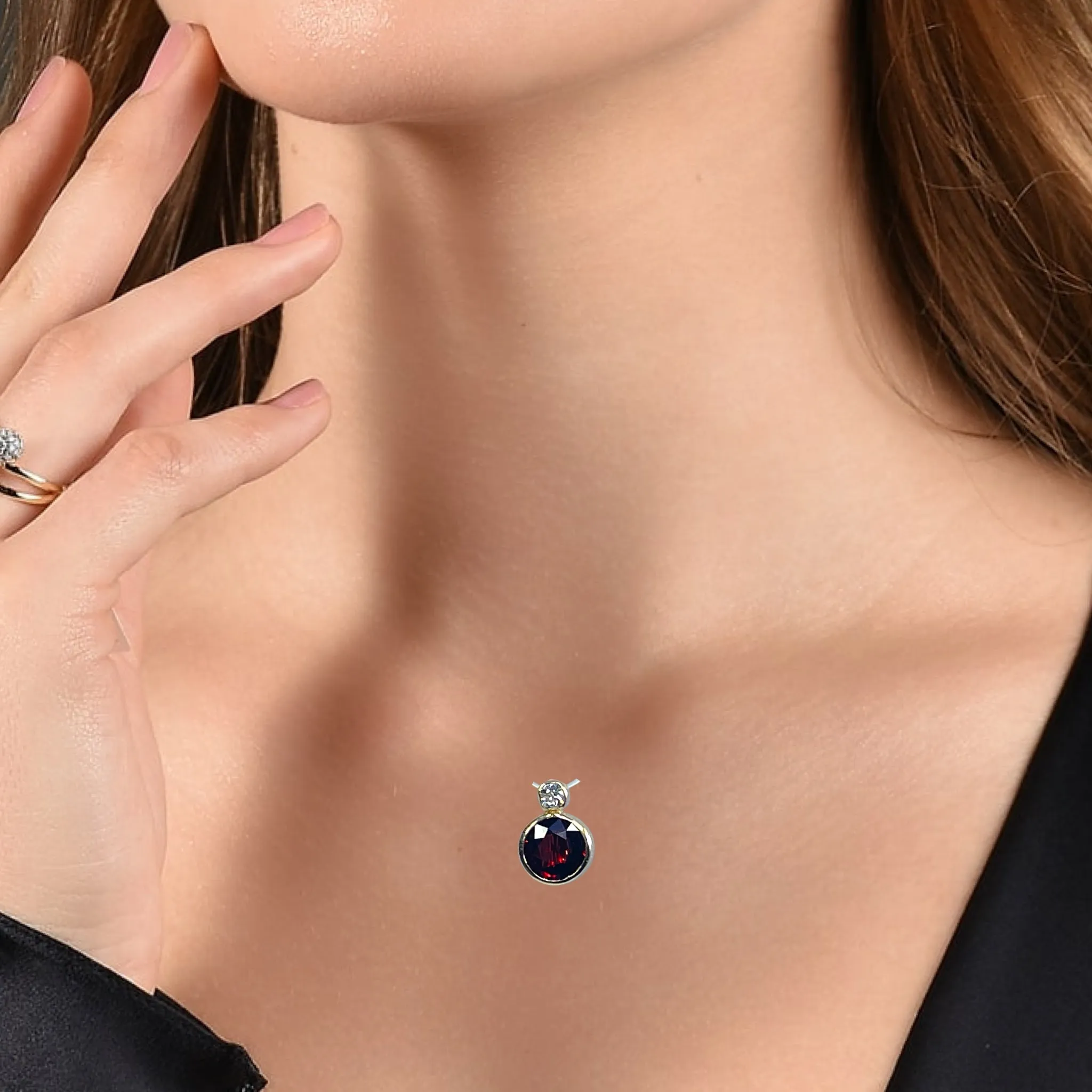Antique Garnet and Diamond Pendant in 14K Rose Gold. January Birthstone. 2nd Anniversary Gift.