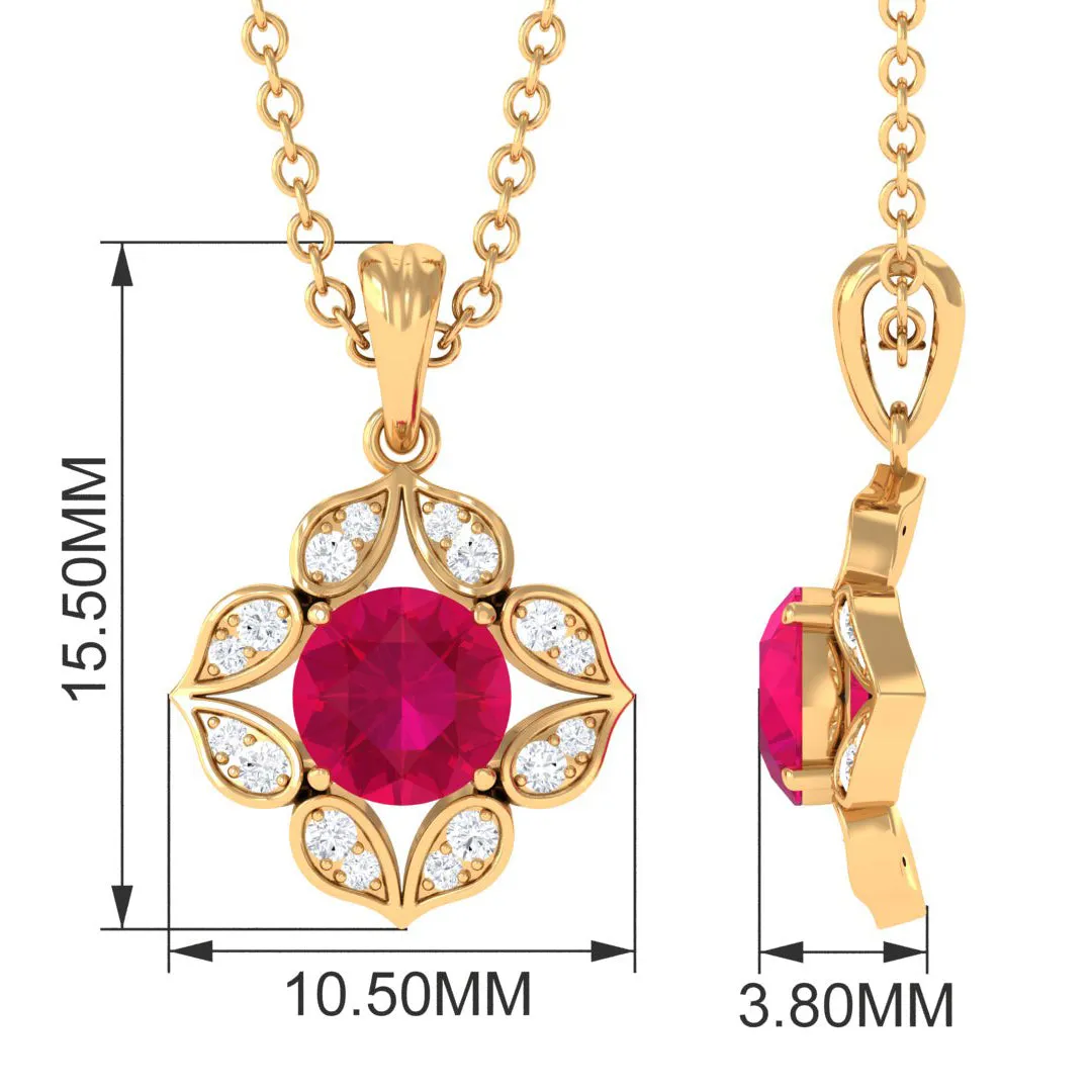Antique Style Natural Ruby Bridal Pendant with Diamond