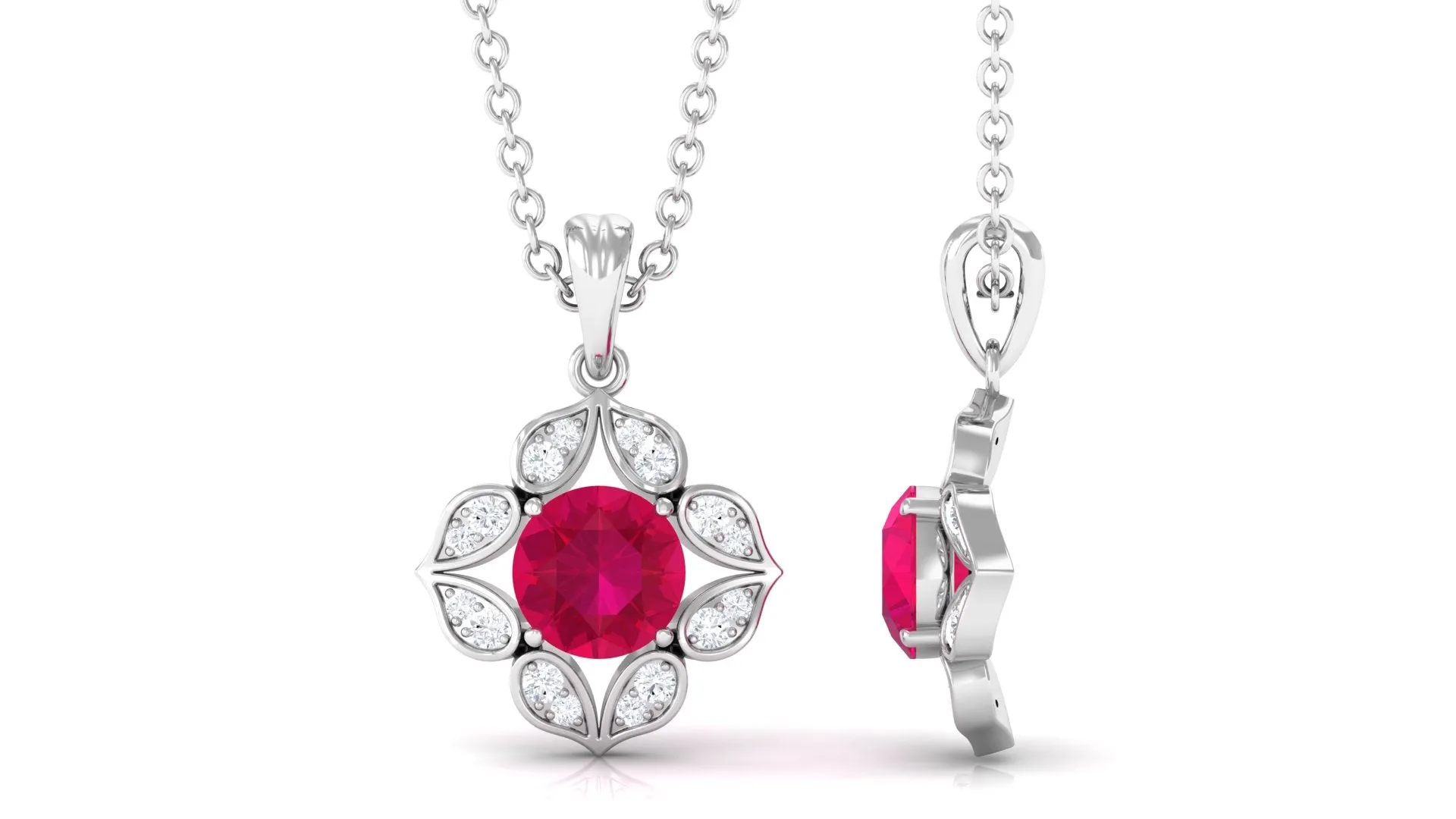 Antique Style Natural Ruby Bridal Pendant with Diamond