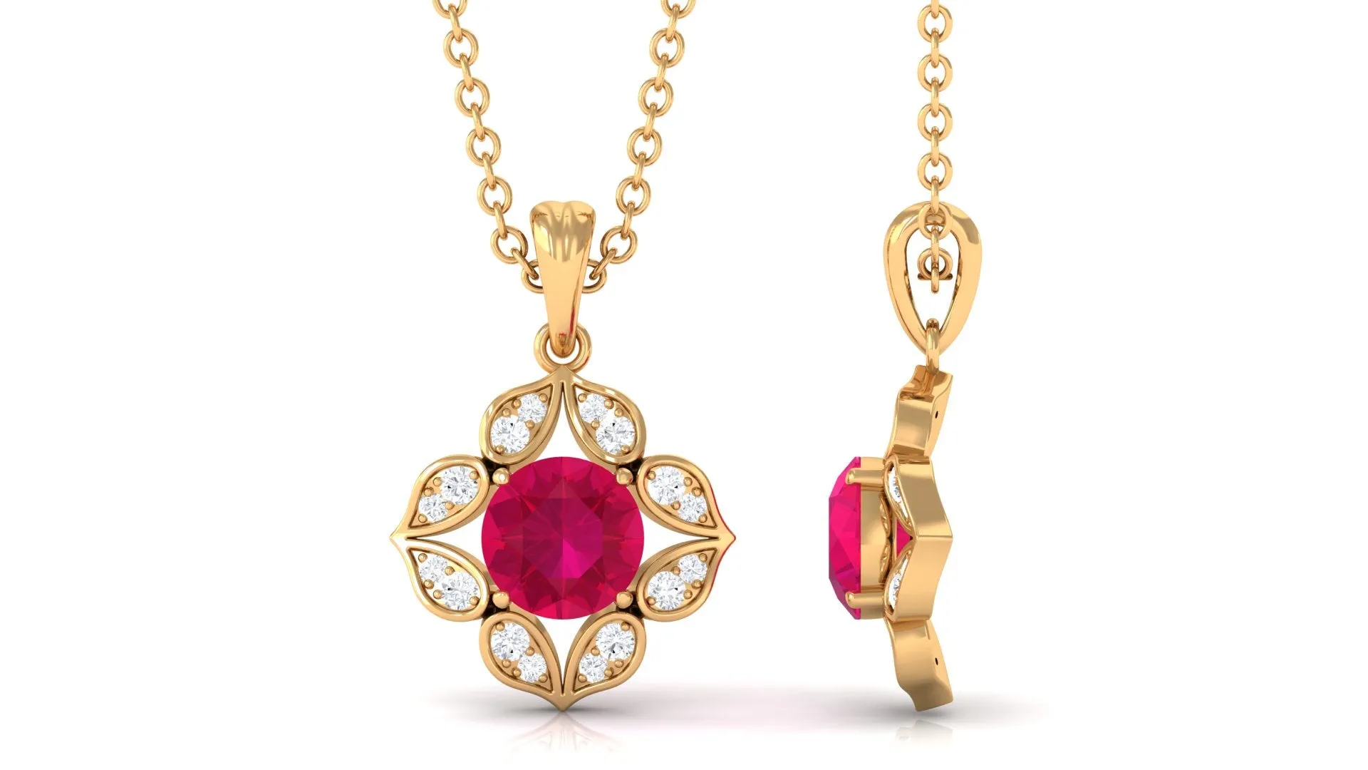 Antique Style Natural Ruby Bridal Pendant with Diamond