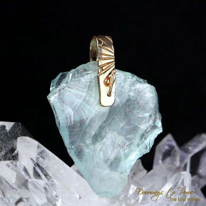 Aquamarine Light Language Pendant w/ Rainbows 14k