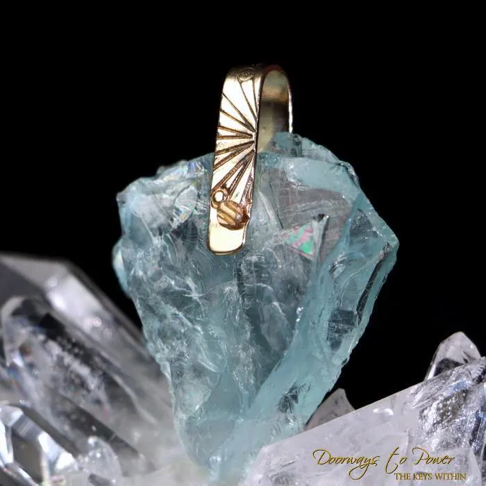 Aquamarine Light Language Pendant w/ Rainbows 14k