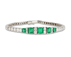 Art Deco Diamond and Emerald Bracelet
