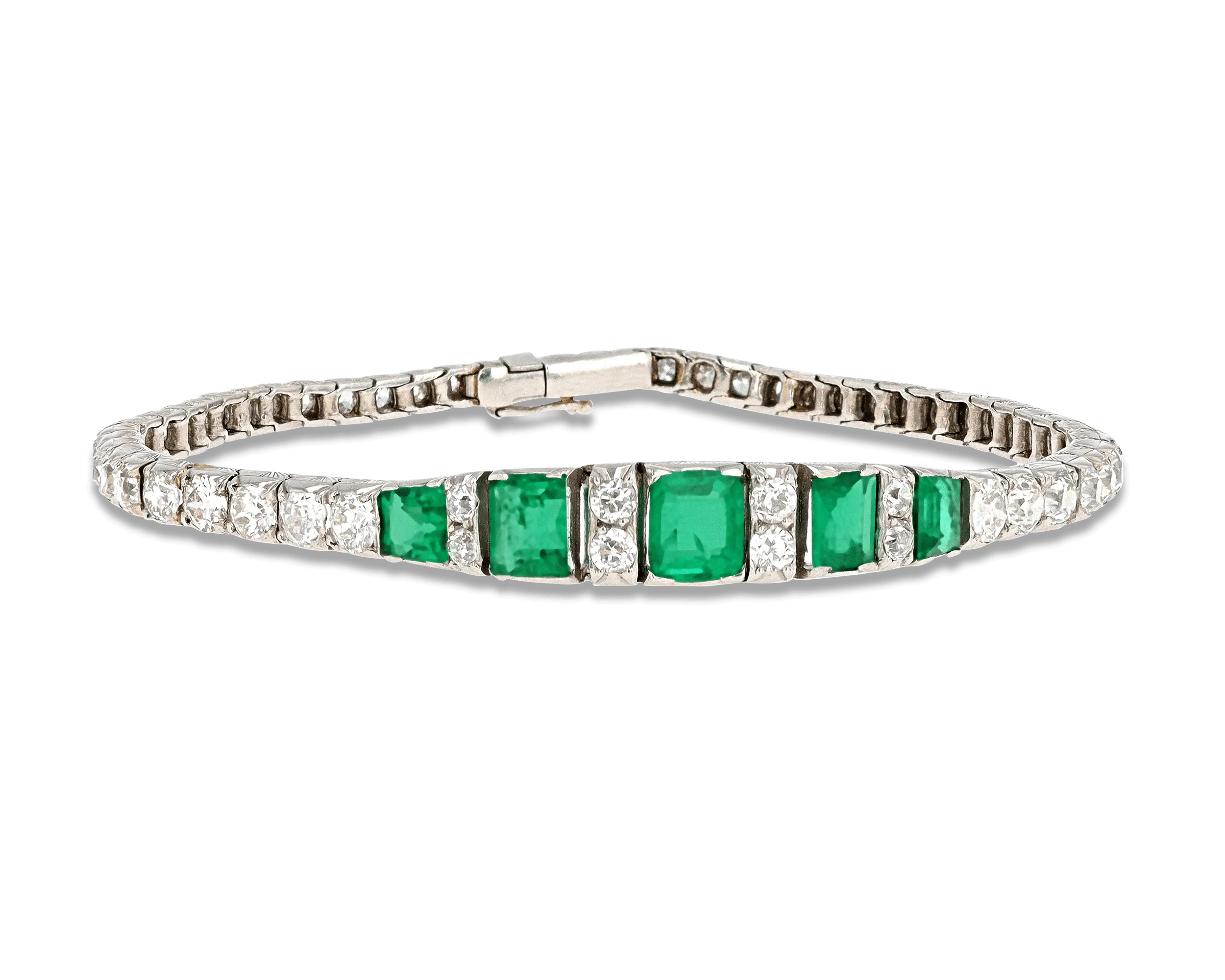 Art Deco Diamond and Emerald Bracelet