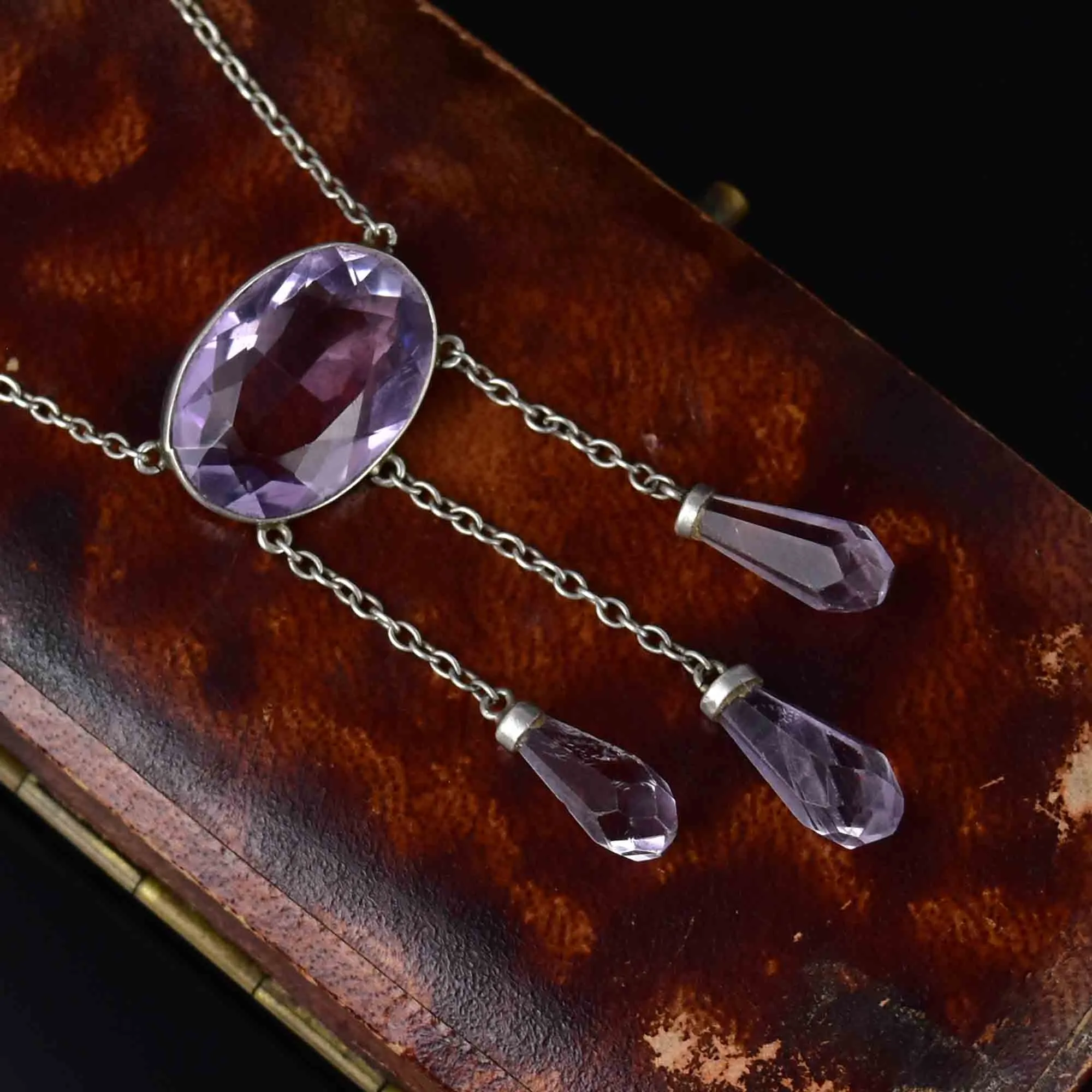 Art Deco Sterling Silver Amethyst Negligee Necklace