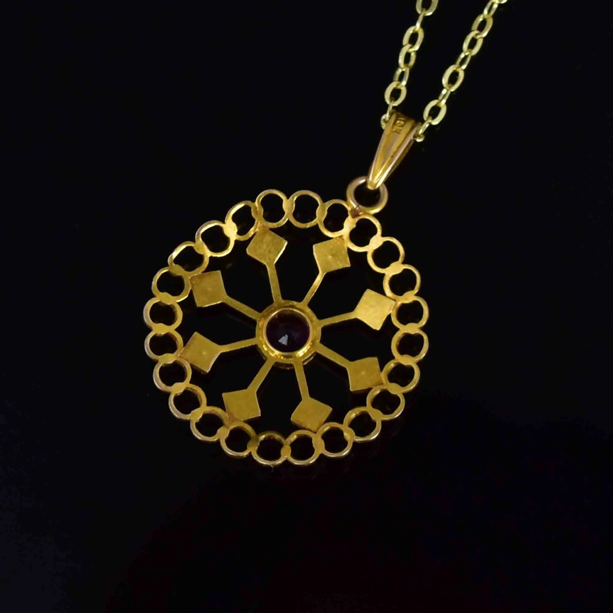 Art Nouveau 10K Gold Amethyst Seed Pearl Lavaliere Necklace