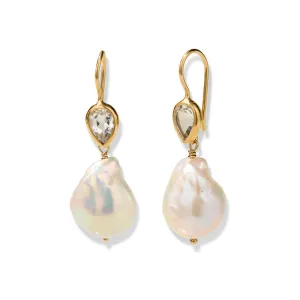 Ava Earring, Baroque Pearl, White Topaz, Gold