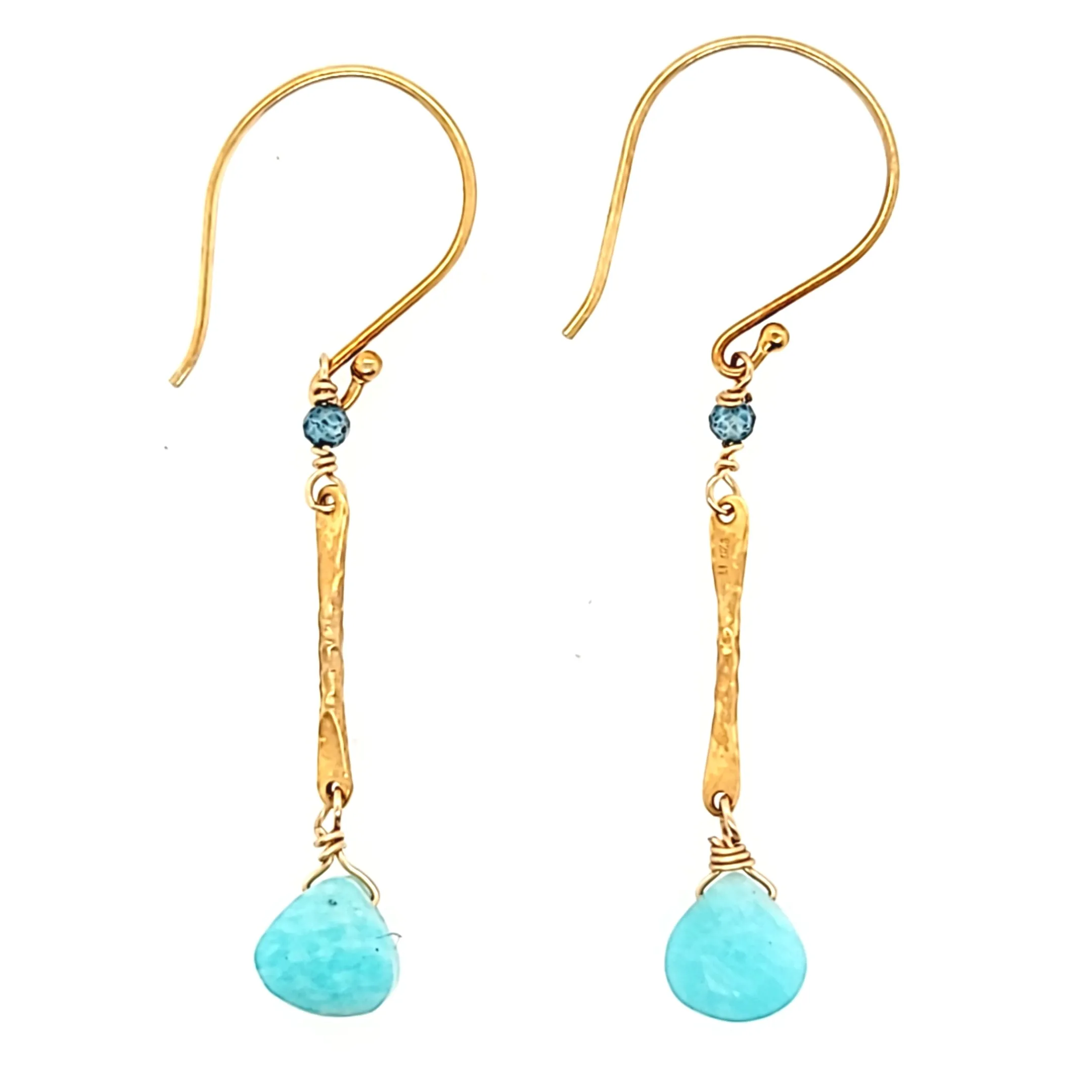 AVF Gold Hammered Bar & Amazonite Drop Earrings (SI2186)