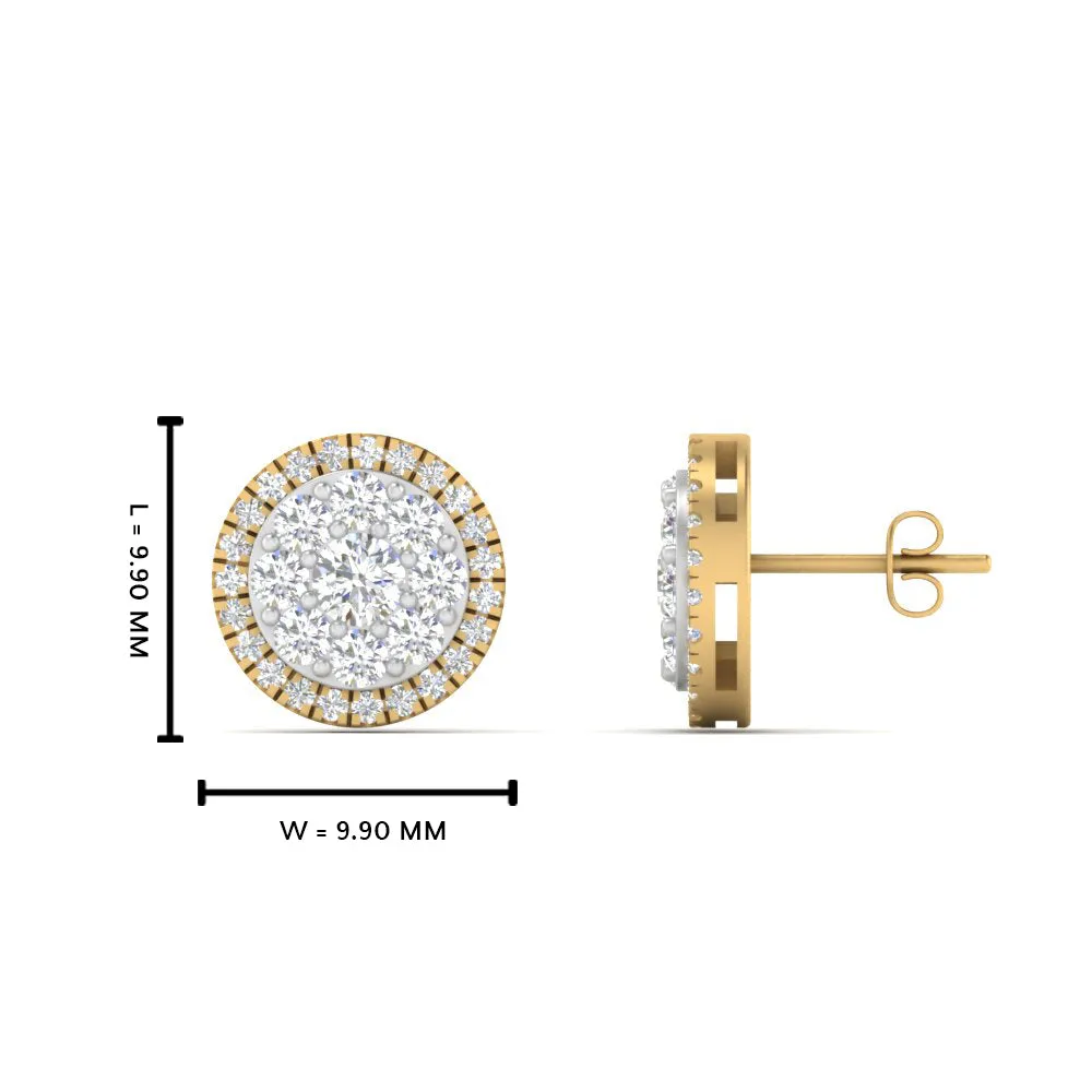 Beautiful Lab Diamond Cluster Circle 2 Tone Stud Earrings For Women In 14K Gold