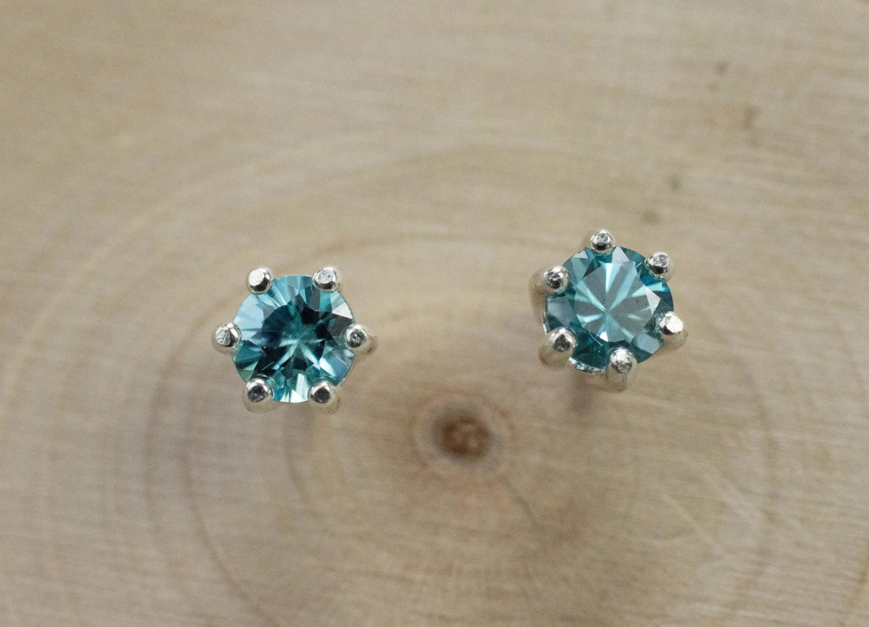 Blue Zircon Earrings; Genuine Cambodia Zircon; 1.065cts