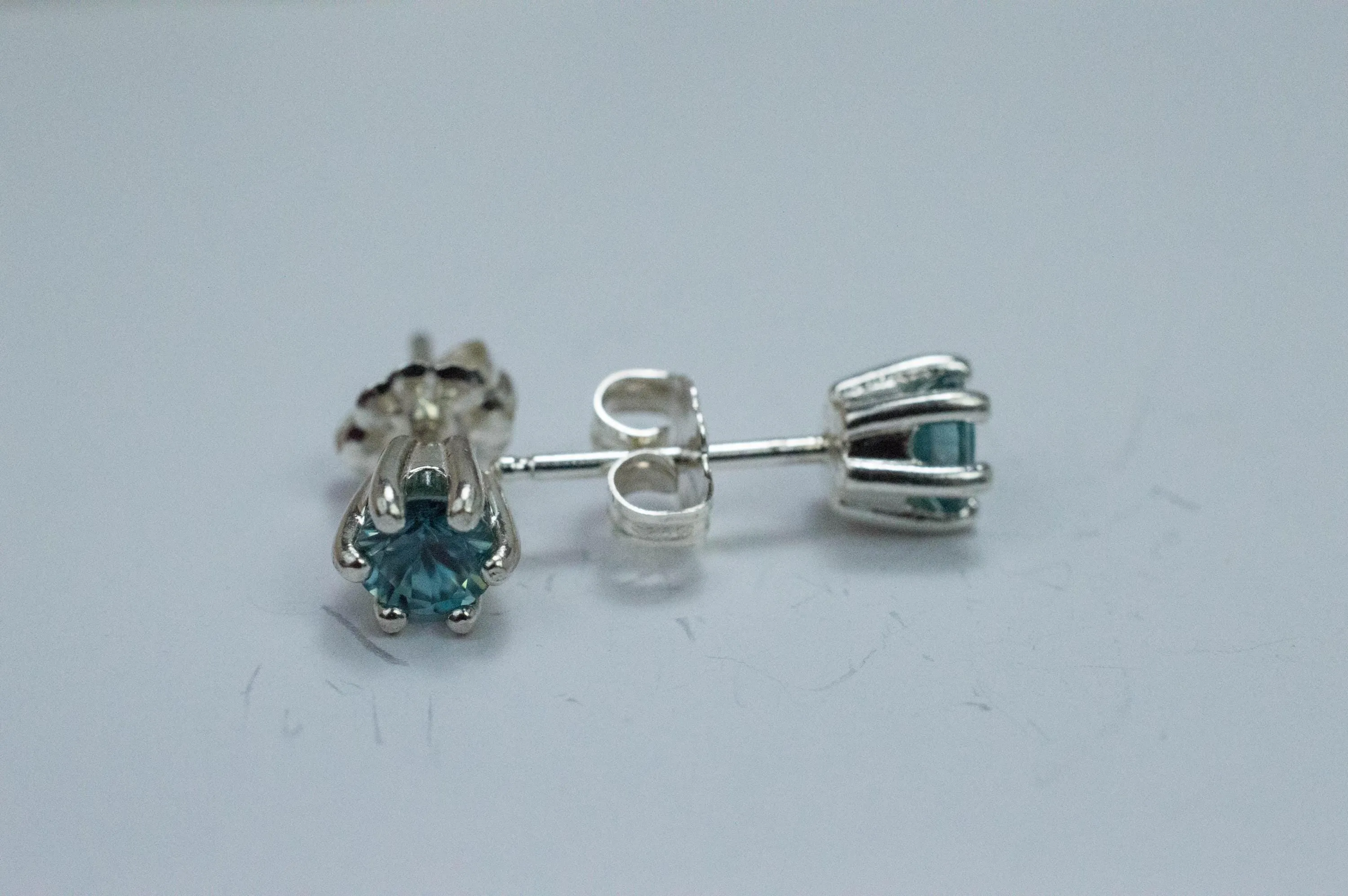Blue Zircon Earrings; Genuine Cambodia Zircon; 1.065cts