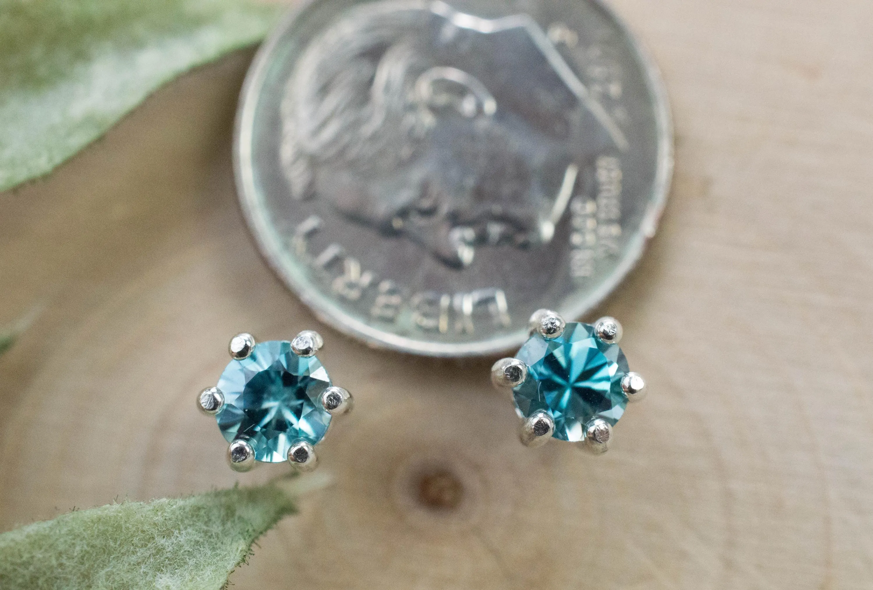 Blue Zircon Earrings; Genuine Cambodia Zircon; 1.065cts