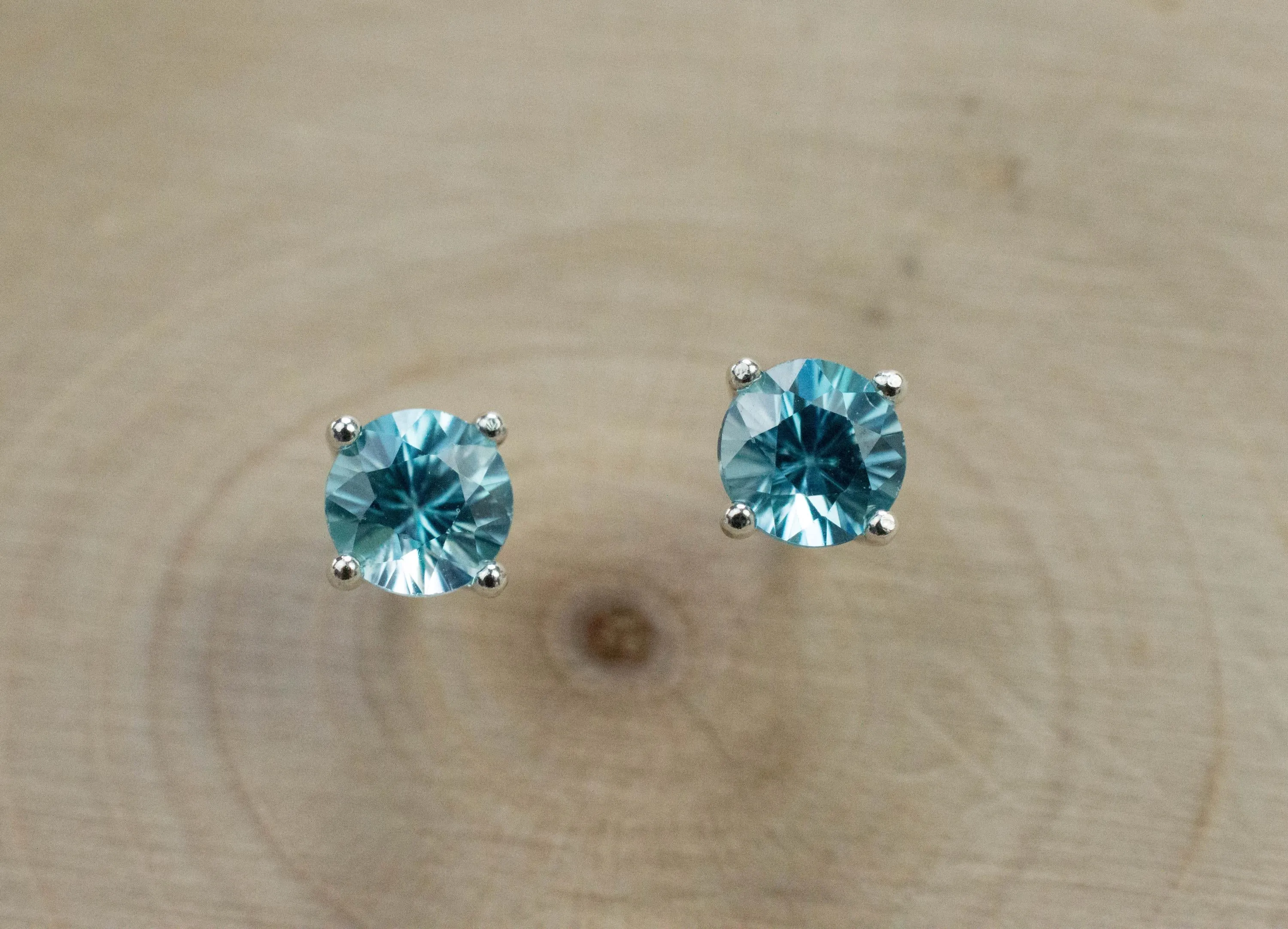 Blue Zircon Earrings; Genuine Cambodia Zircon; 1.135cts