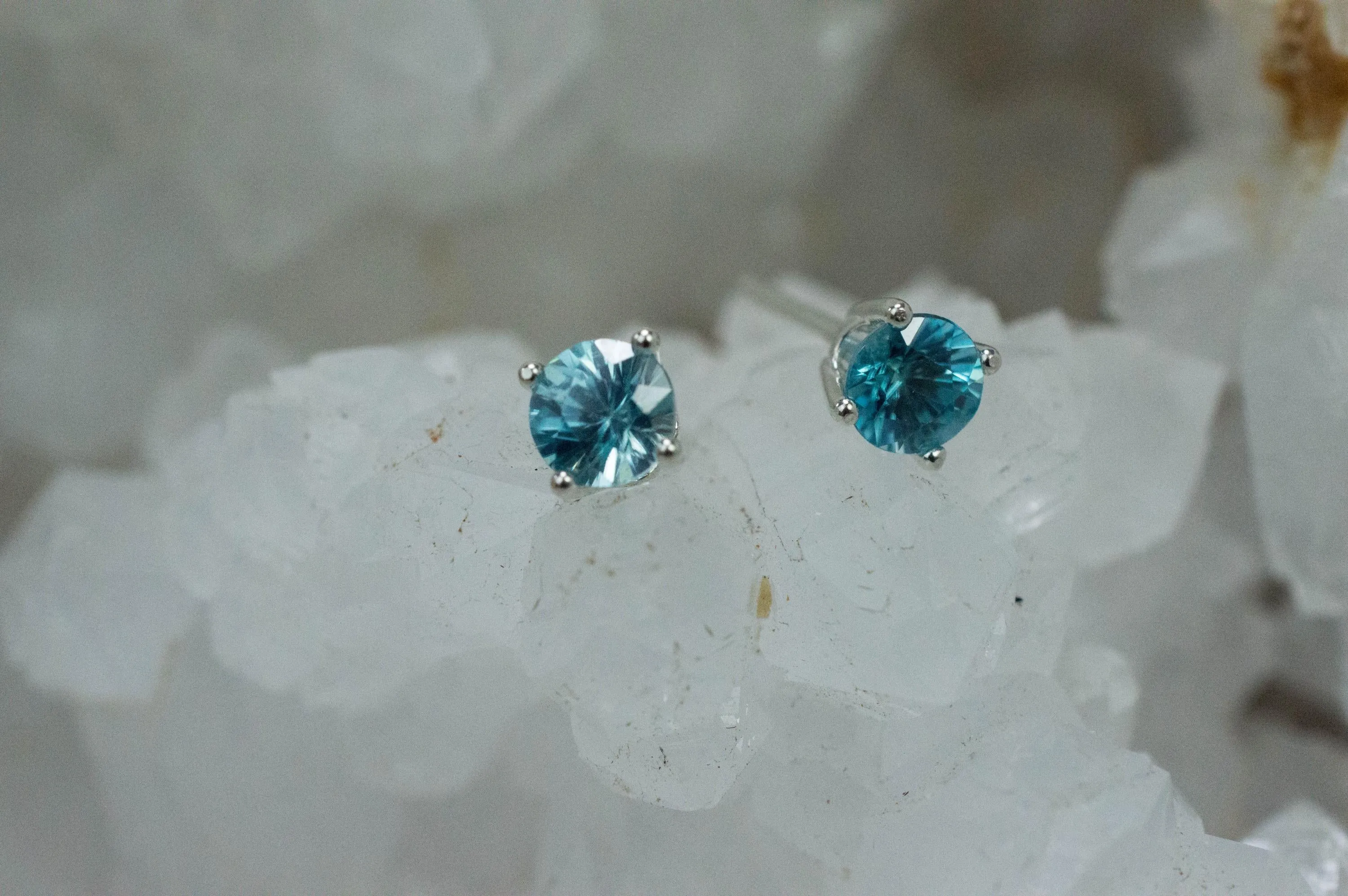 Blue Zircon Earrings; Genuine Cambodia Zircon; 1.135cts