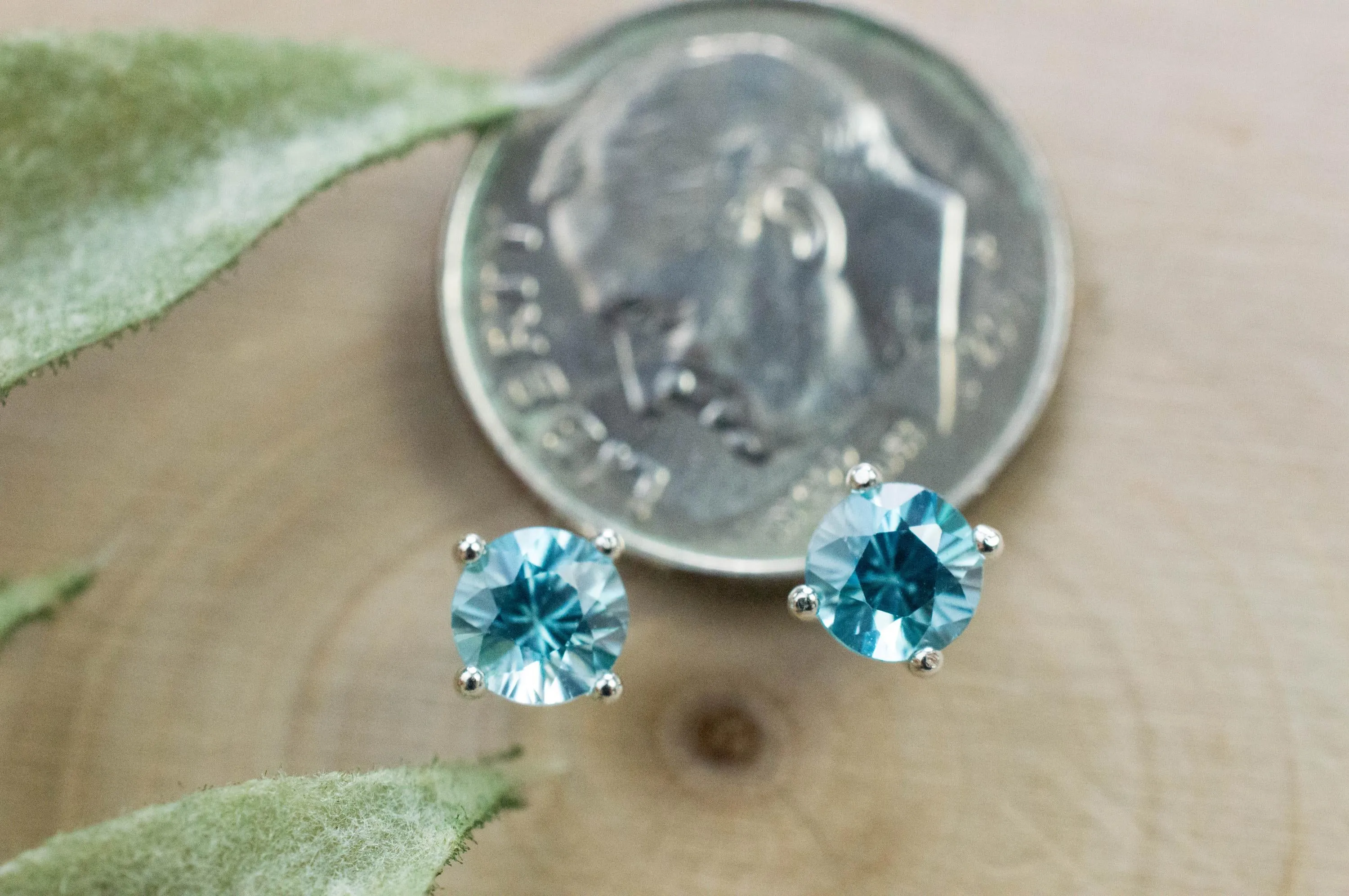 Blue Zircon Earrings; Genuine Cambodia Zircon; 1.135cts