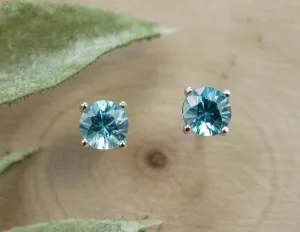 Blue Zircon Earrings; Genuine Cambodia Zircon; 1.135cts