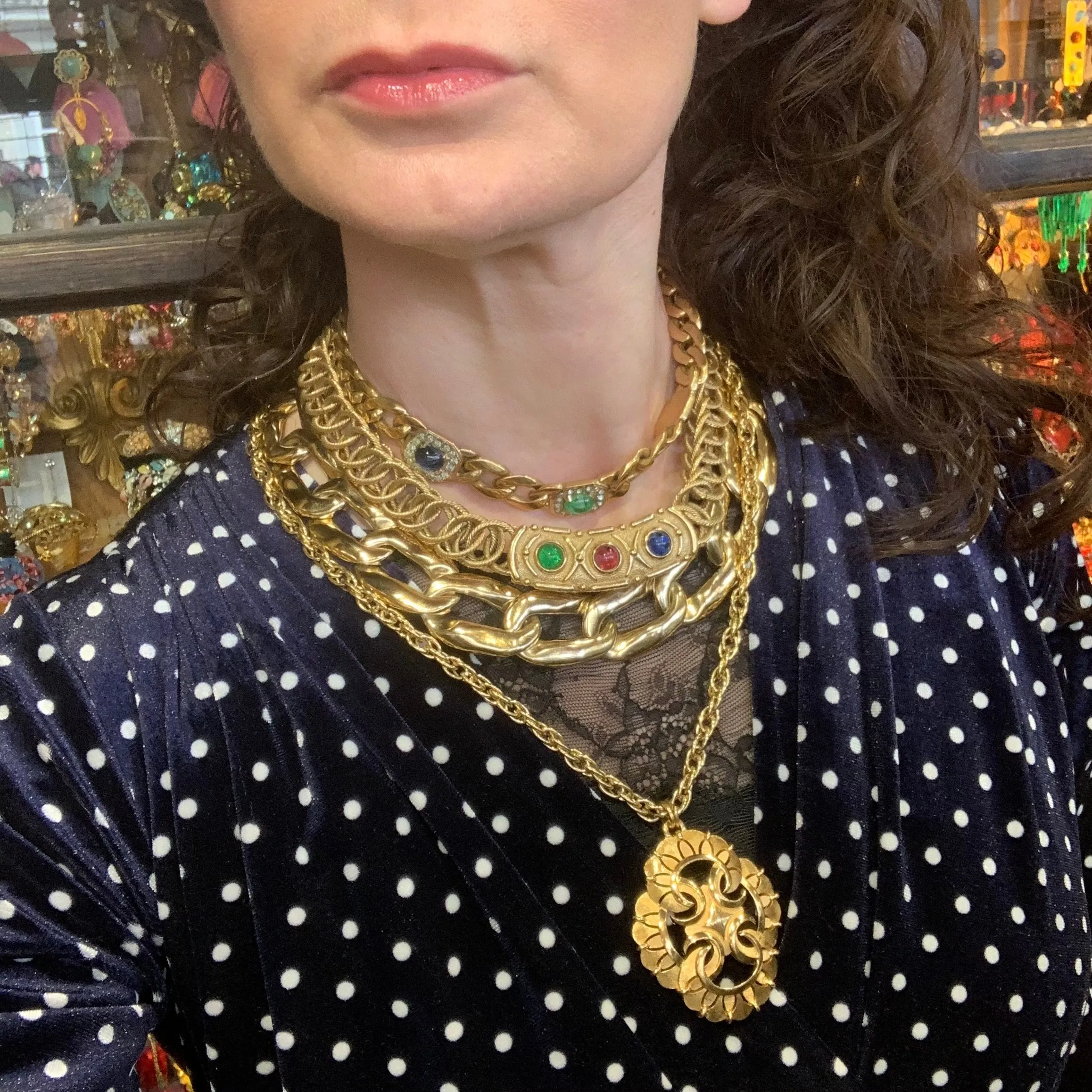 Christian Dior Ruby Emerald Sapphire Vintage Gold Chain necklace