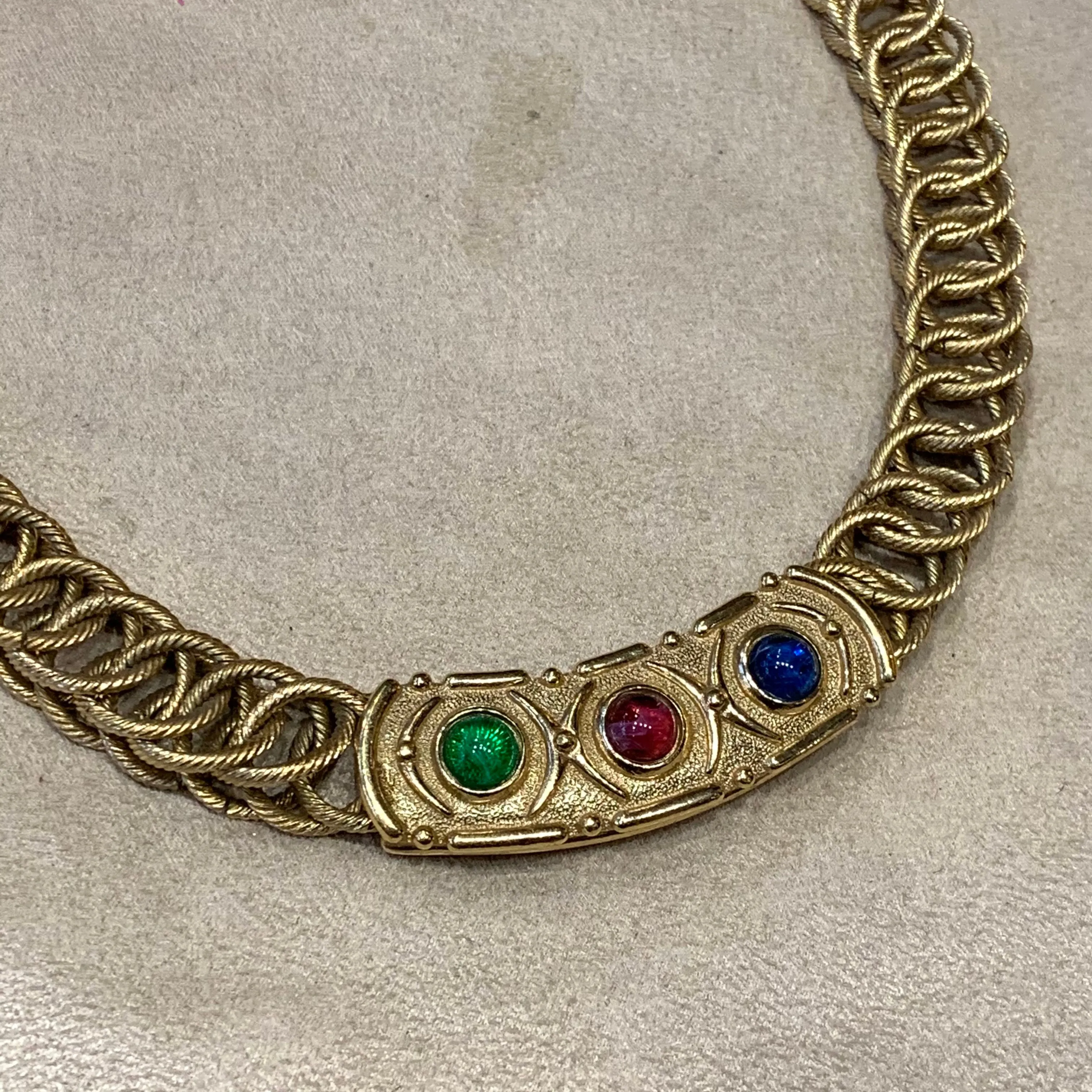 Christian Dior Ruby Emerald Sapphire Vintage Gold Chain necklace